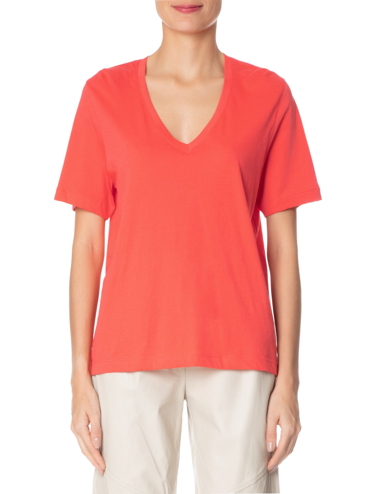 Camiseta Feminina Decote V Pima Laranja Animale