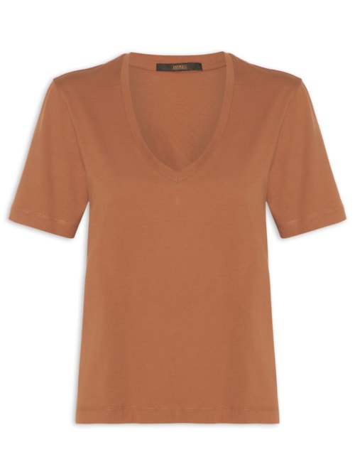 Camiseta Feminina Decote V Pima - Marrom