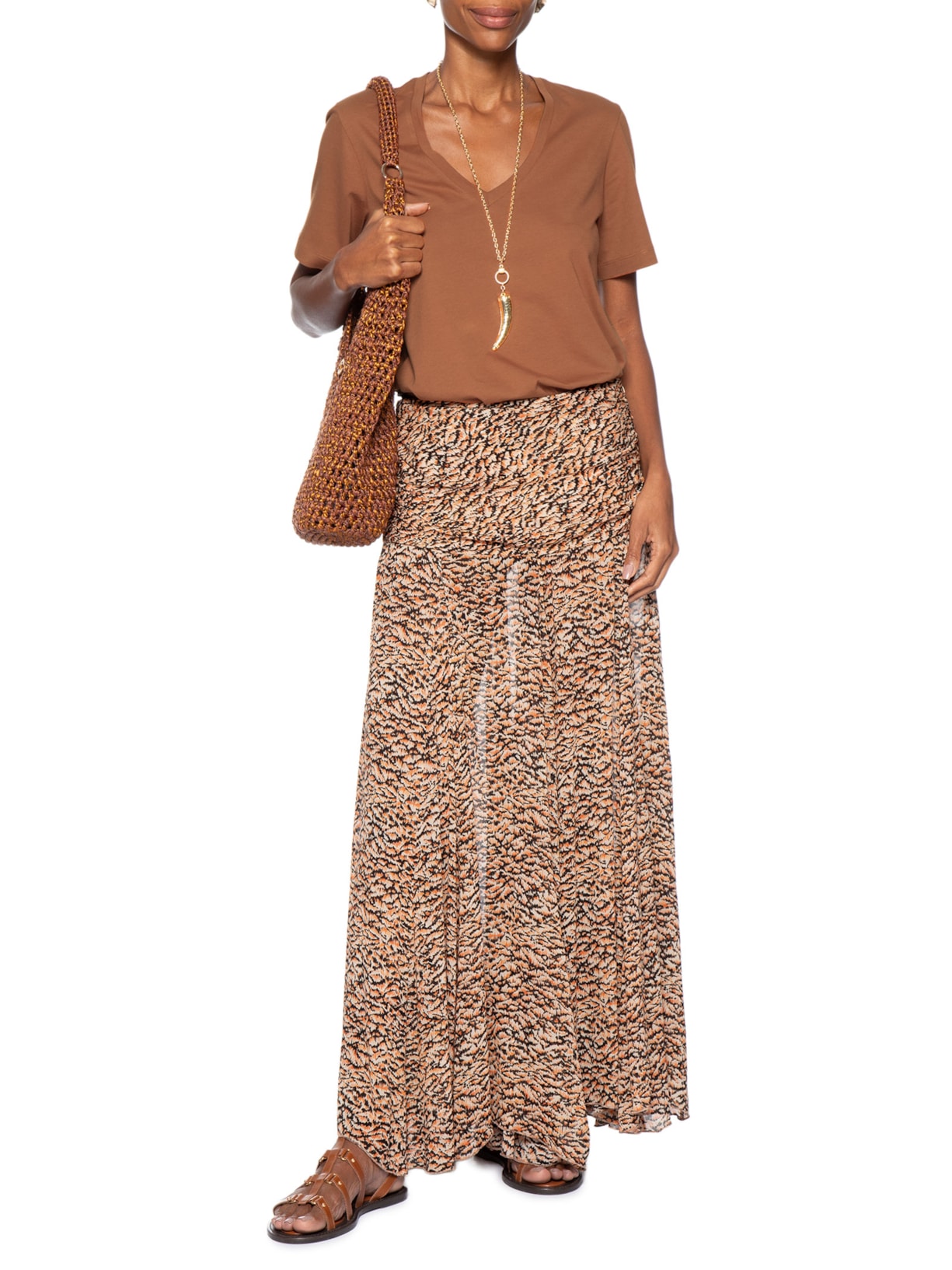 Camiseta Feminina Decote V Pima Marrom Animale
