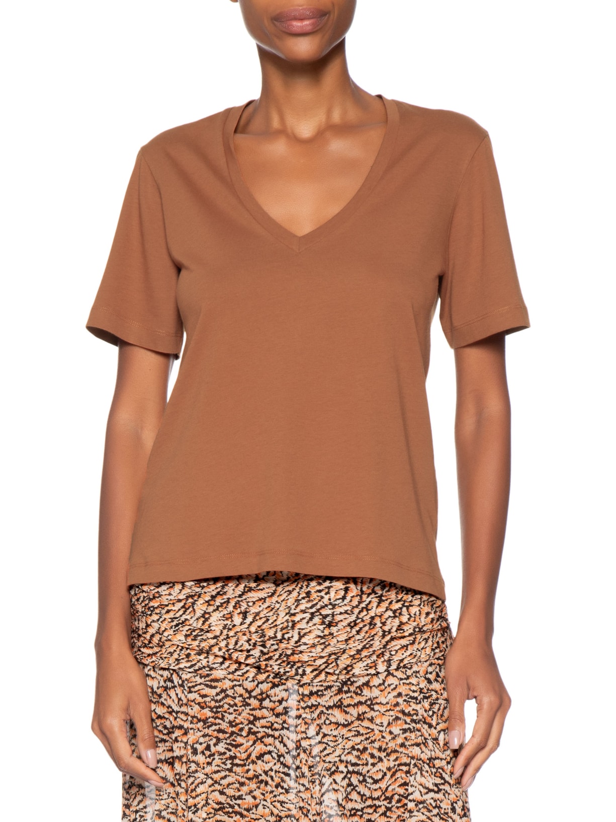 Camiseta Feminina Decote V Pima Marrom Animale