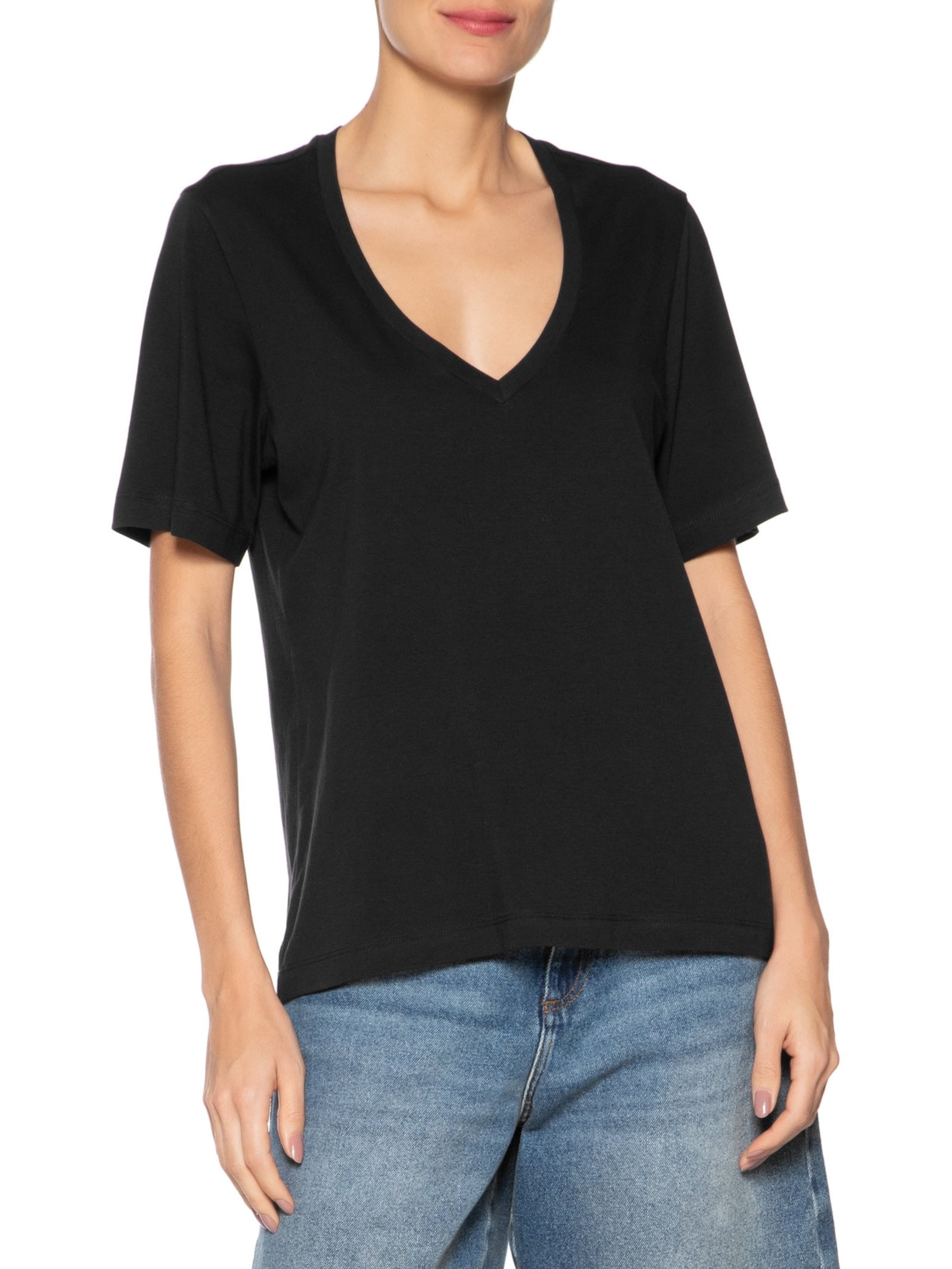 Camiseta Feminina Decote V Pima Preto Animale