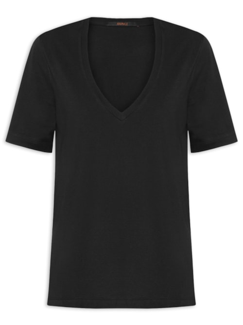 Camiseta Feminina Decote V Pima - Preto