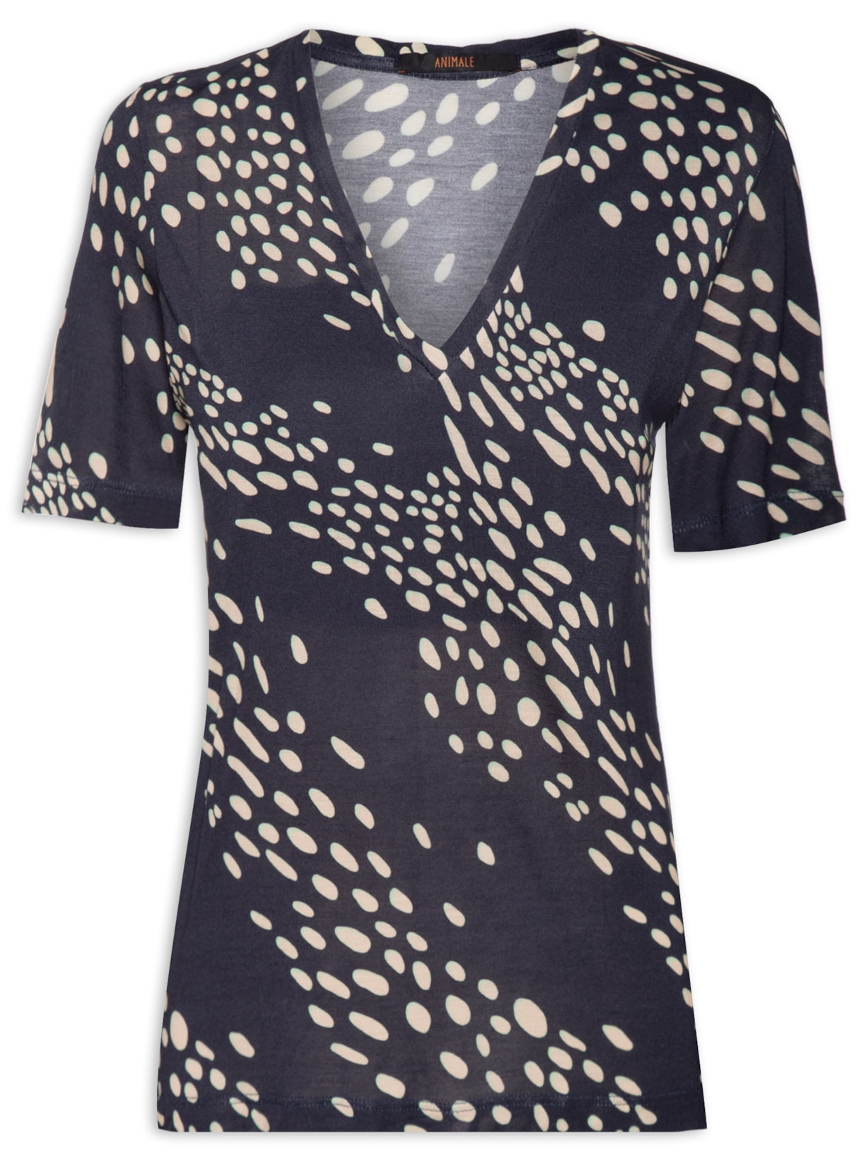 Camiseta Feminina Decote V Pois Pássaro - Azul