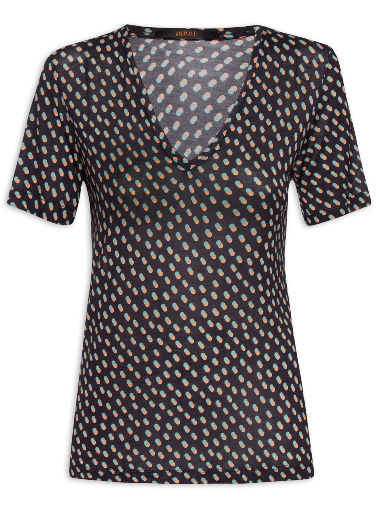Camiseta Feminina Decote V Pois Tri E Exoti - Preto