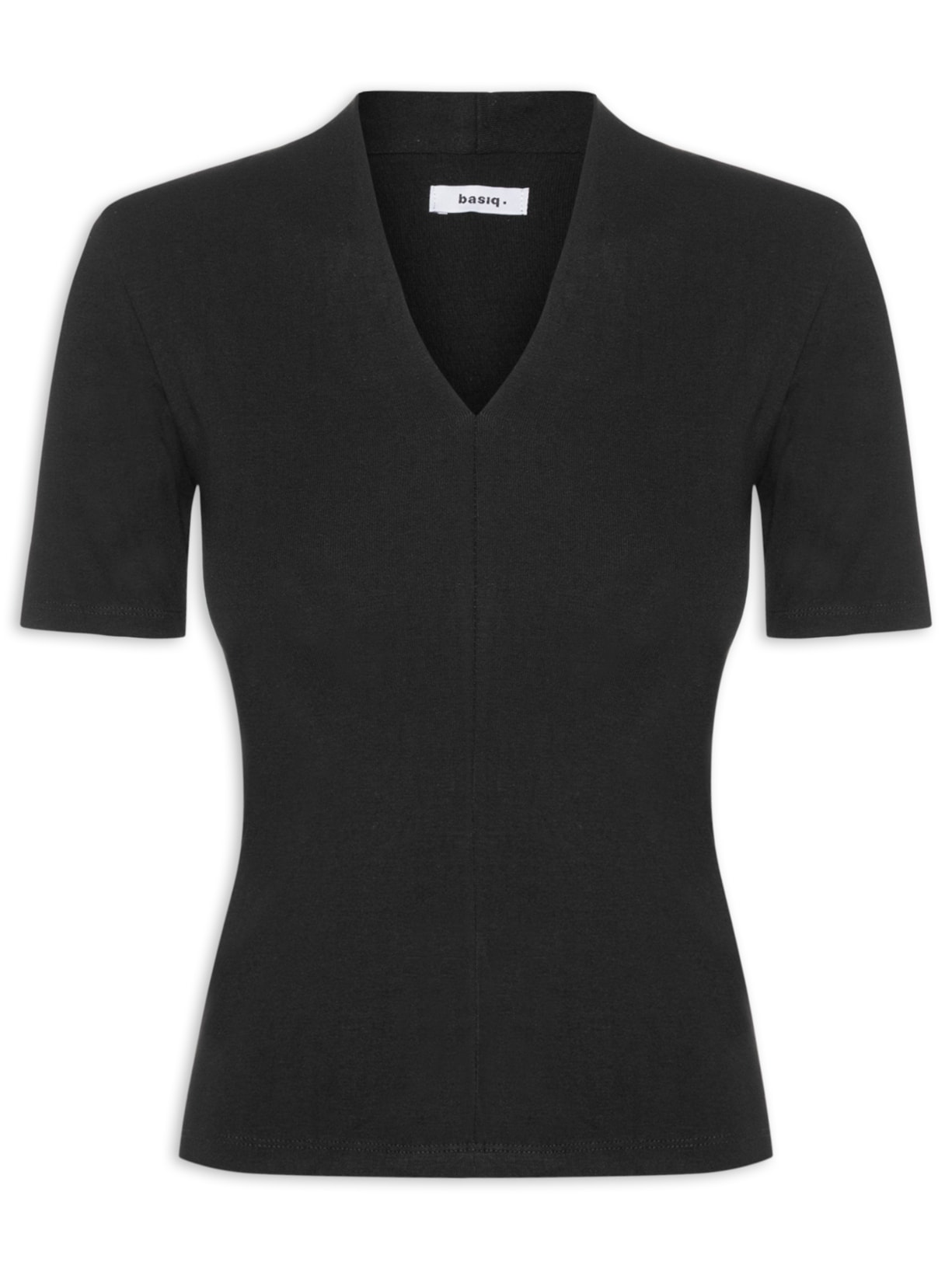 Camiseta Feminina Decote V Preto Basiq