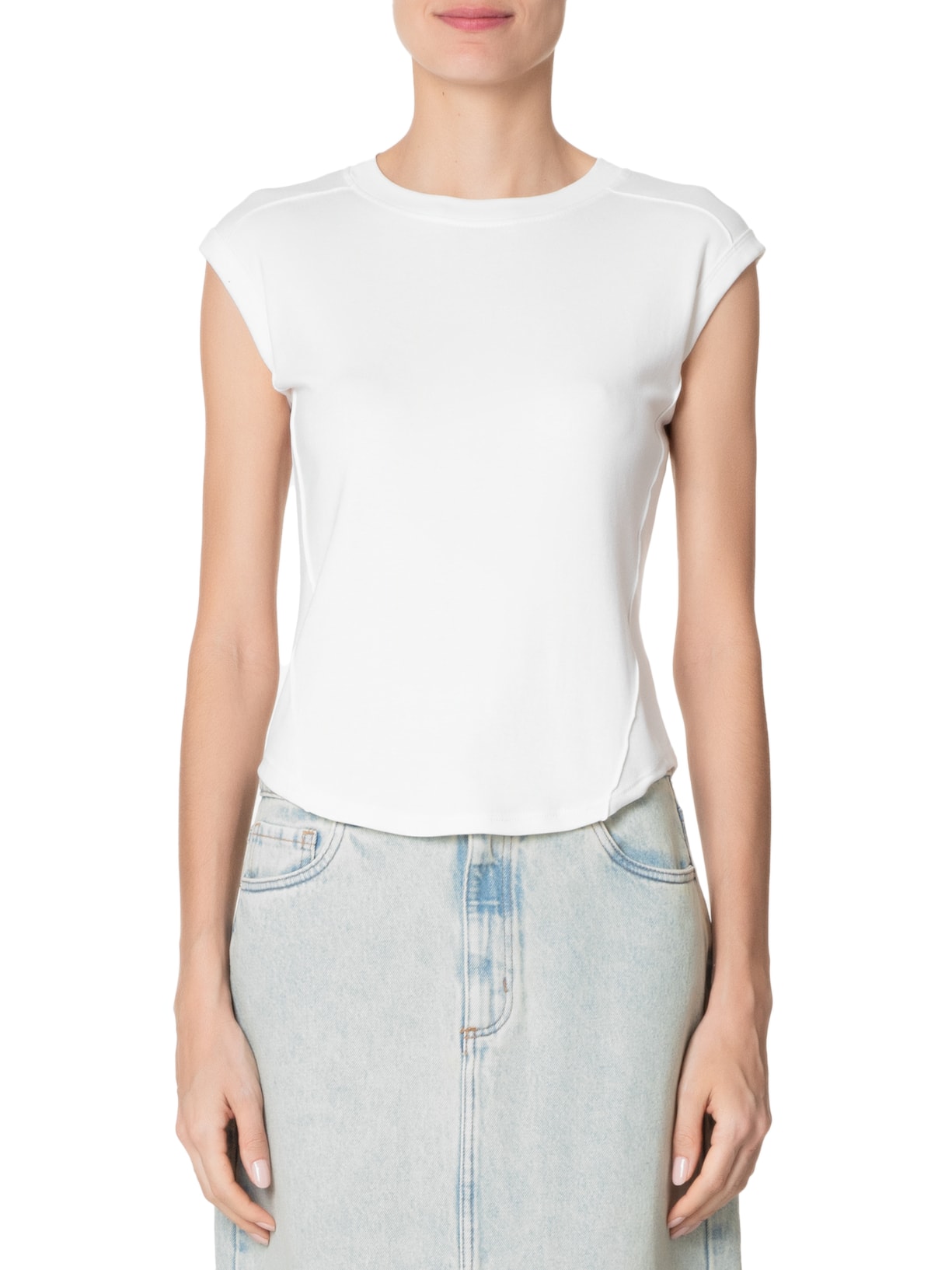 Camiseta Feminina Detalhe Nervuras Branco Basiq