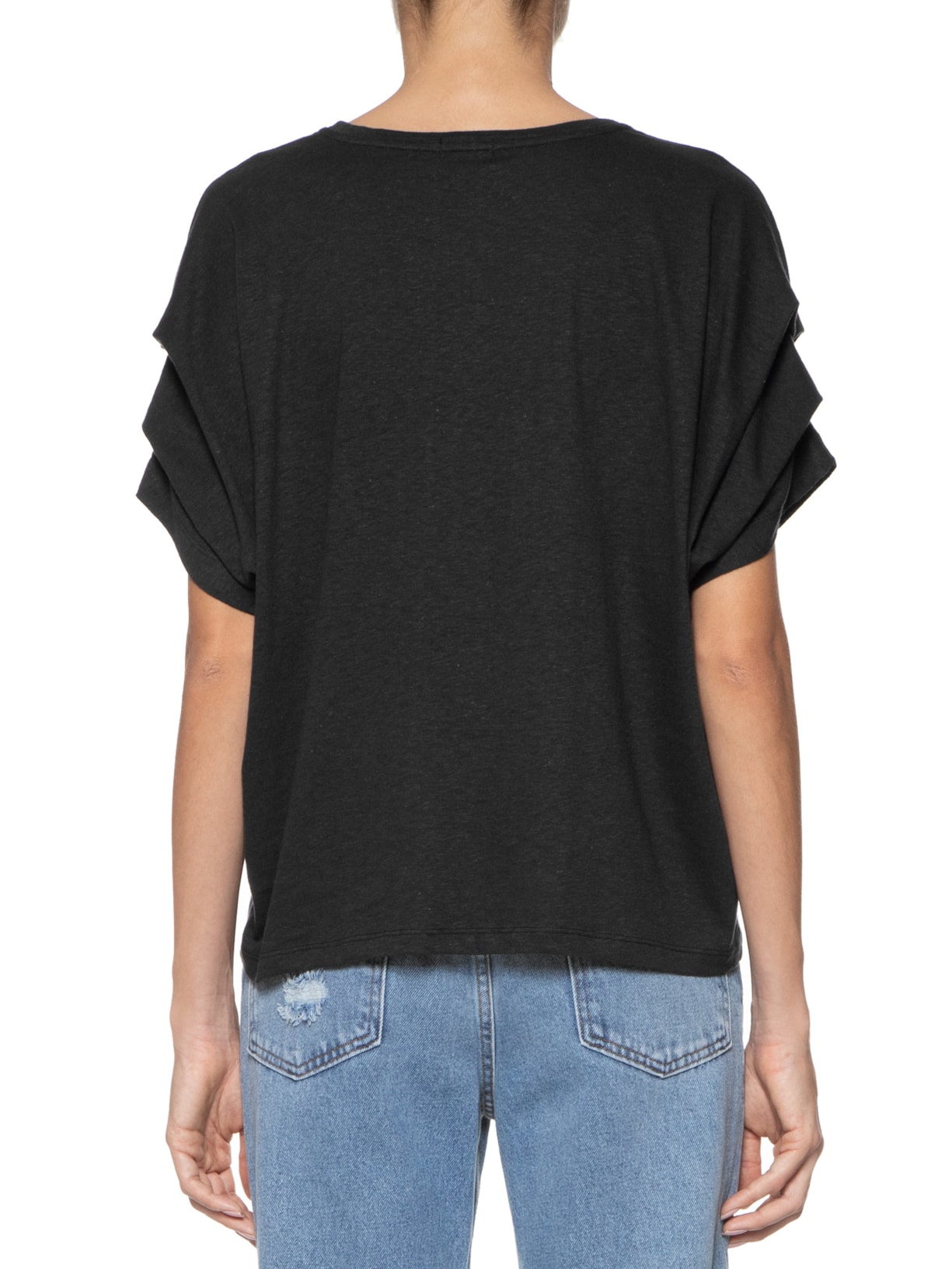 Camiseta Feminina Detalhe Ombro Preto Basiq