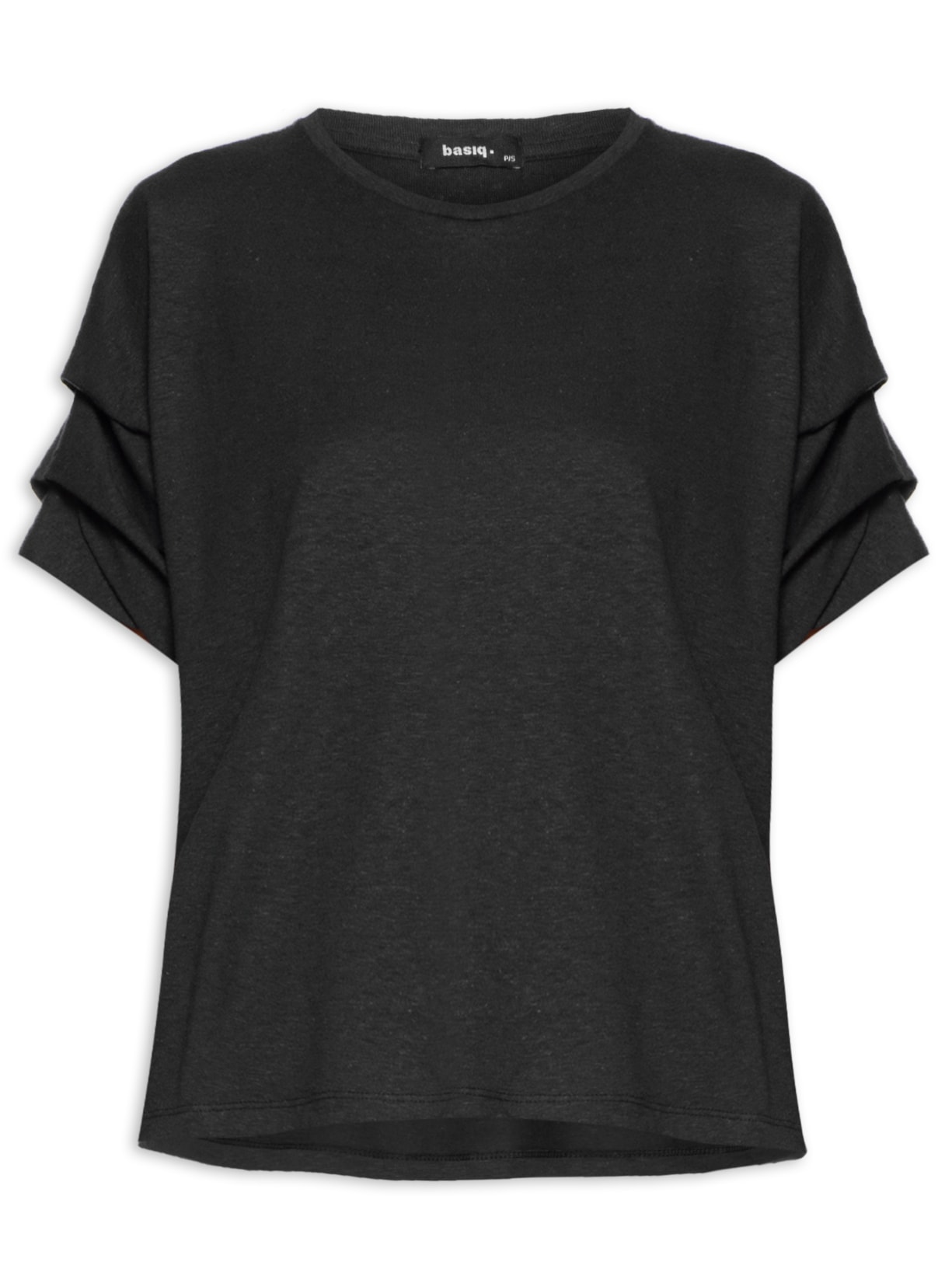 Camiseta Feminina Detalhe Ombro Preto Basiq