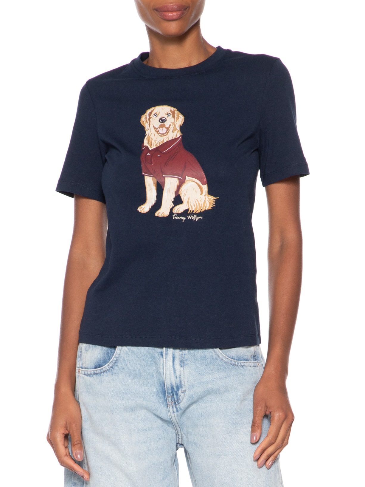 Camiseta Feminina Dog C-NK Tee Azul Tommy Hilfiger