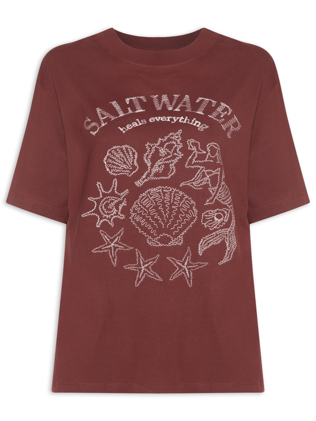 Camiseta Feminina Double Bordado Salt Water - Marrom