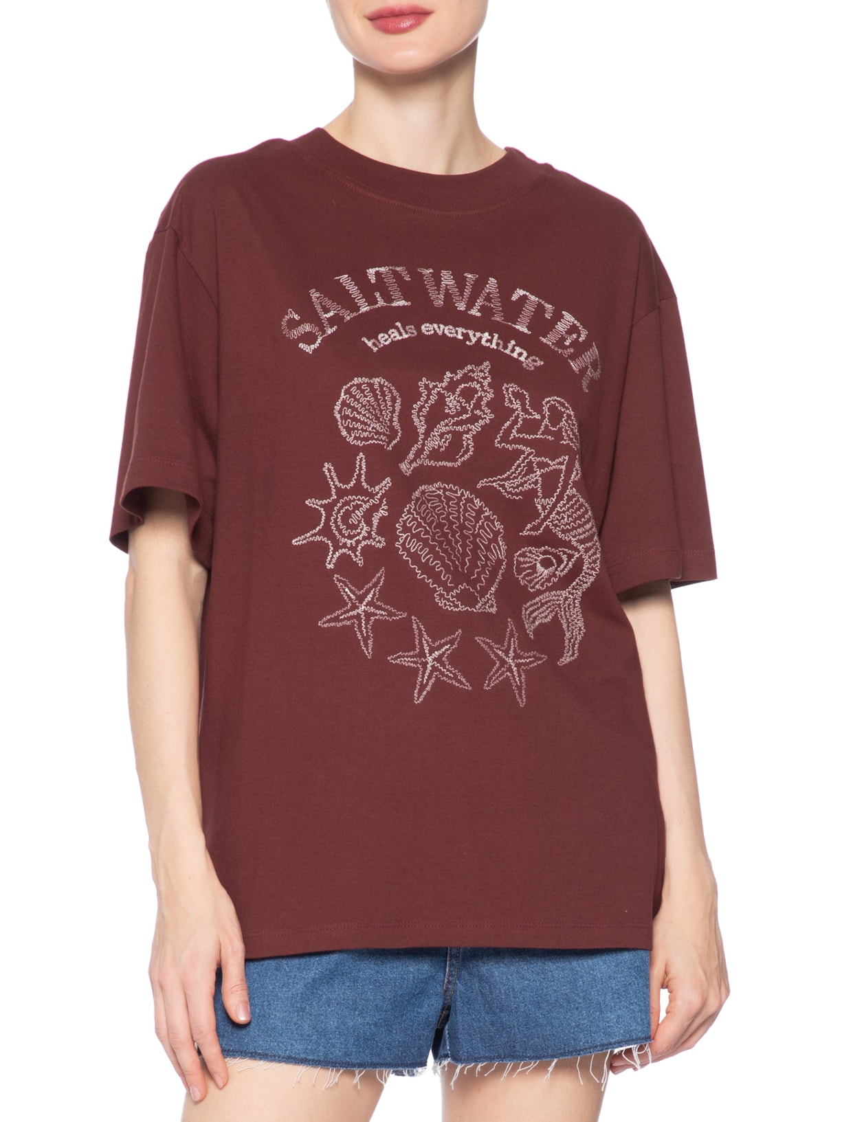 Camiseta Feminina Double Bordado Salt Water Marrom Dress To