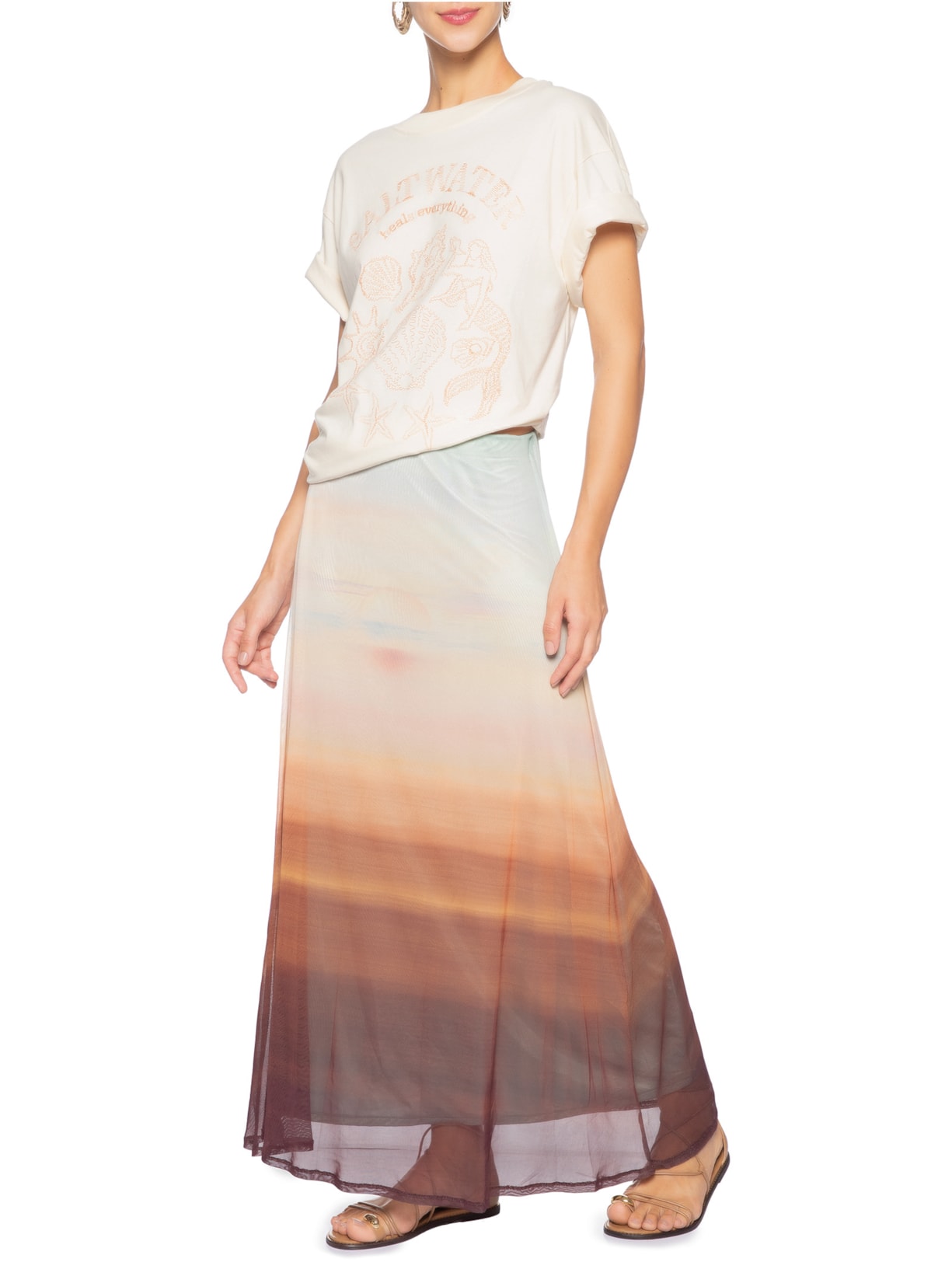 Camiseta Feminina Double Salt Water Bege Dress To