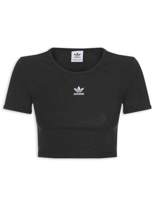 Camiseta Feminina Essential Cropped Rib - Preto