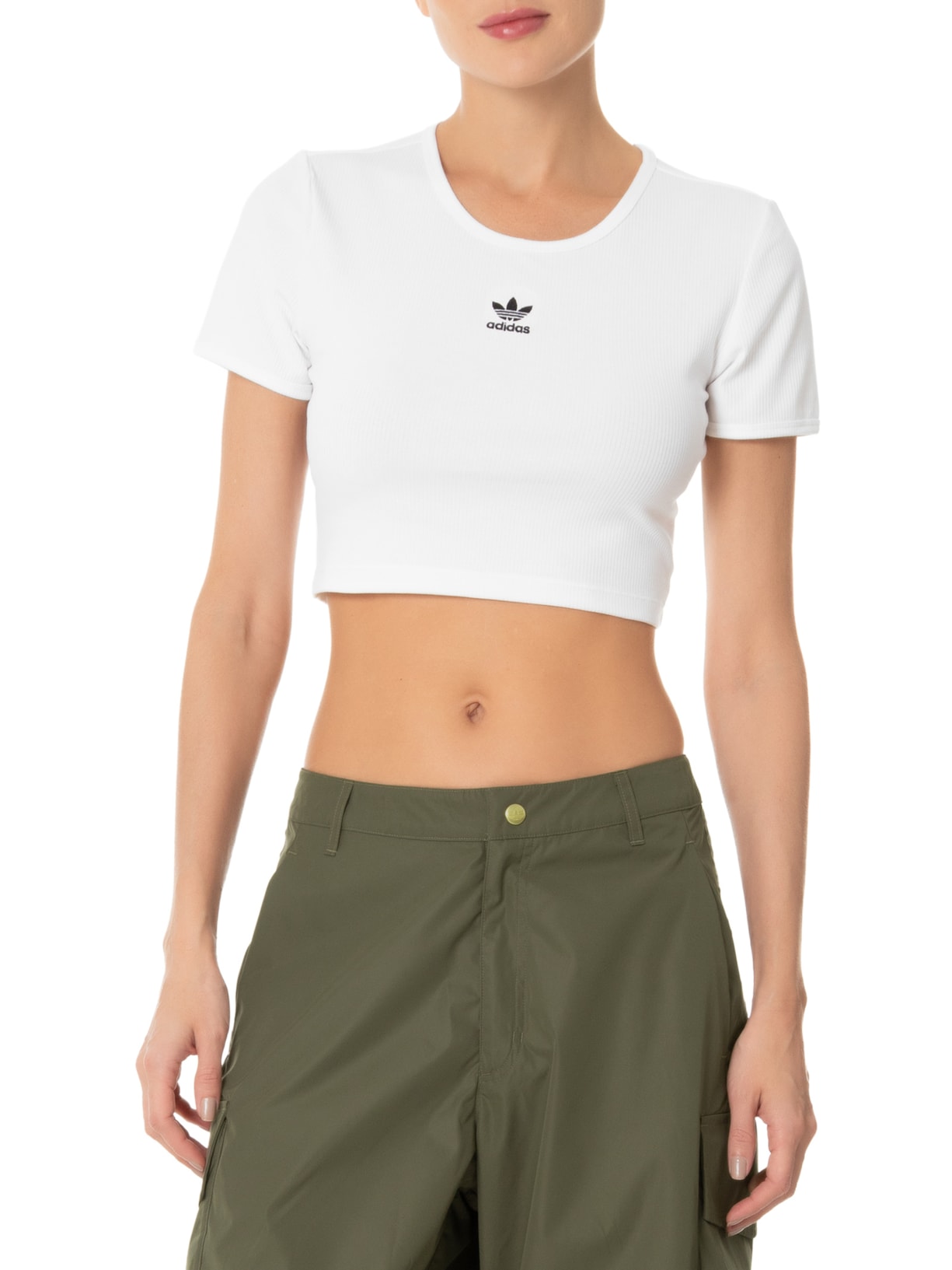 Camiseta Feminina Essential Rib Branca Adidas Originals