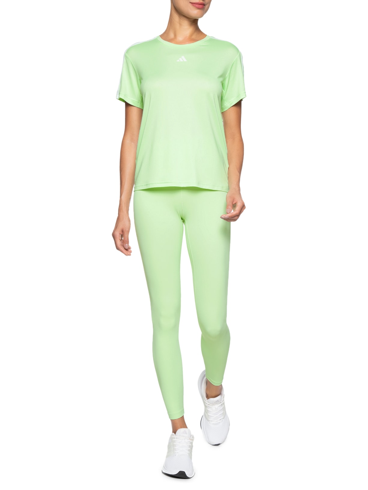 Camiseta Feminina Essentials 3 Listras Verde Adidas