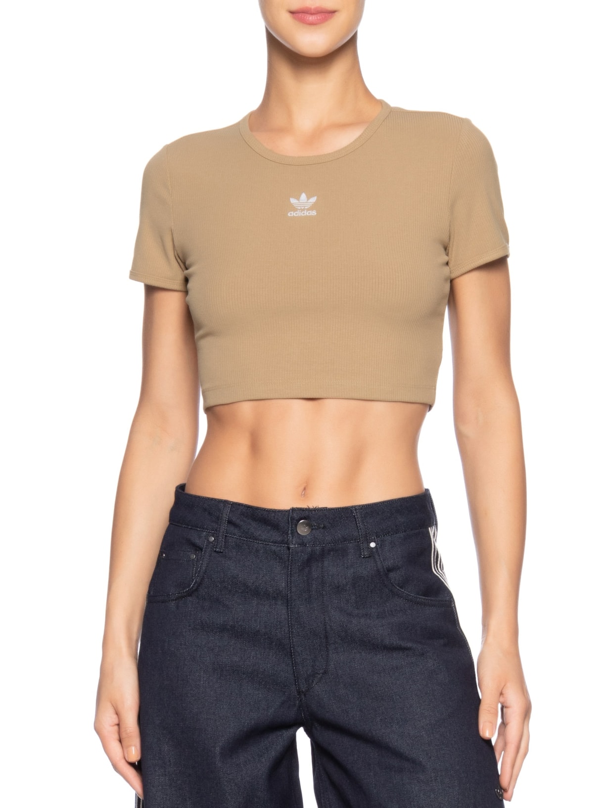 Camiseta Feminina Essentials Rib Marrom Adidas Originals