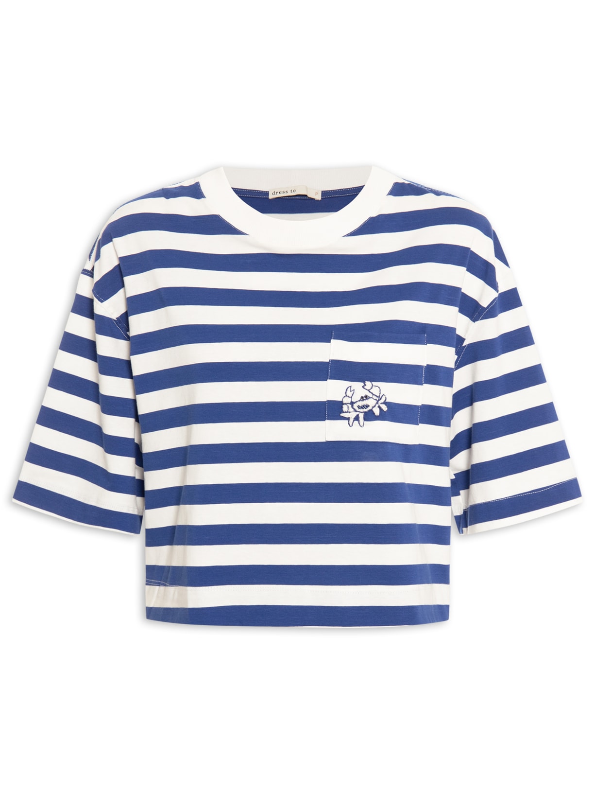 Camiseta Feminina Estampa Listra Com Bordado - Azul