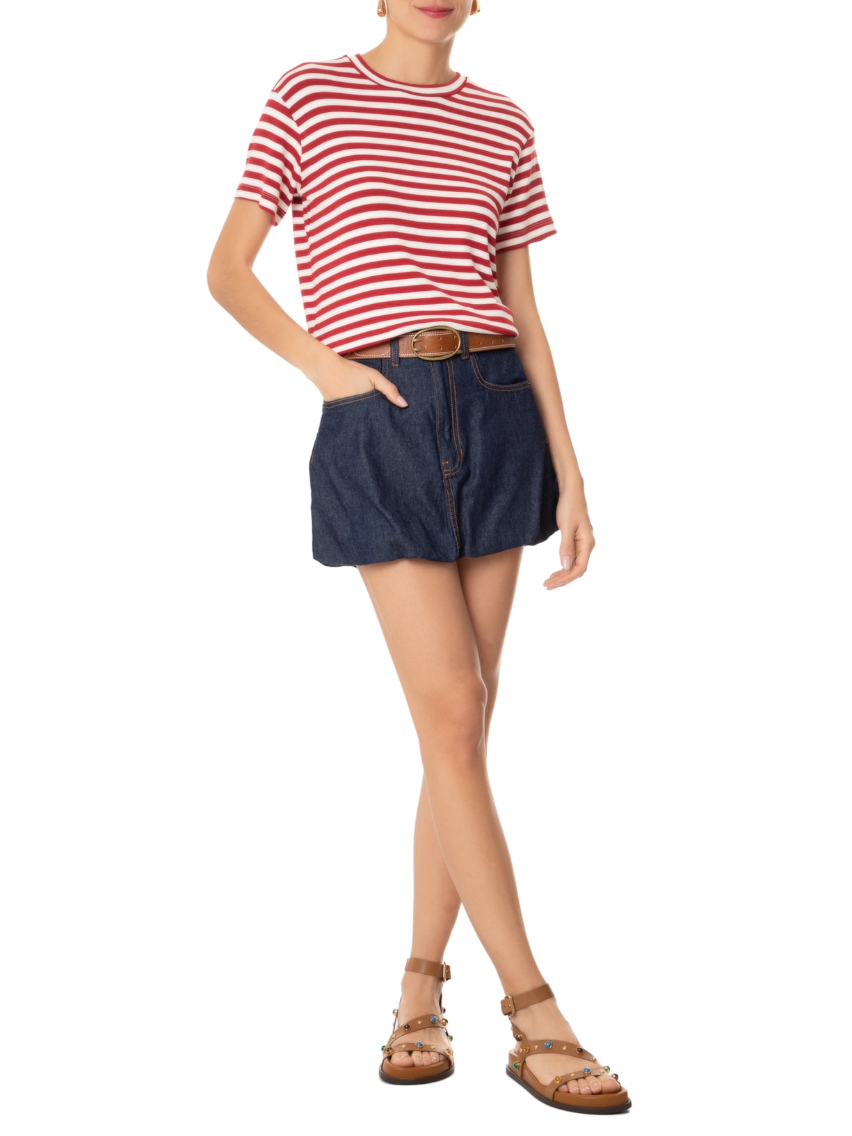 Camiseta Feminina Estampa Listra Entardecer Vermelho Dress To