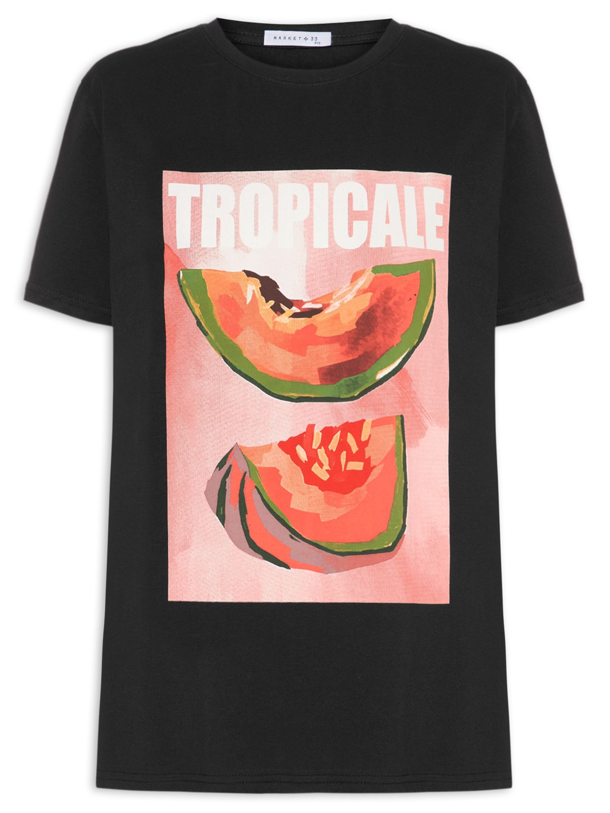 Camiseta Feminina Estampa Tropicale Preto Market 33