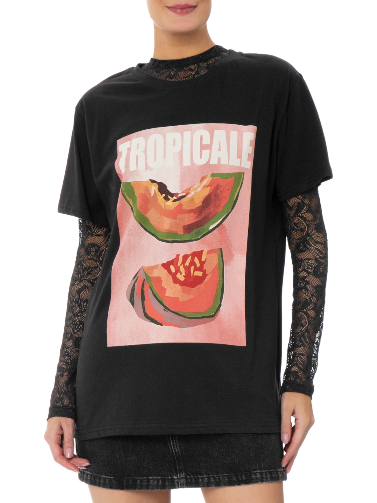 Camiseta Feminina Estampa Tropicale Preto Market 33