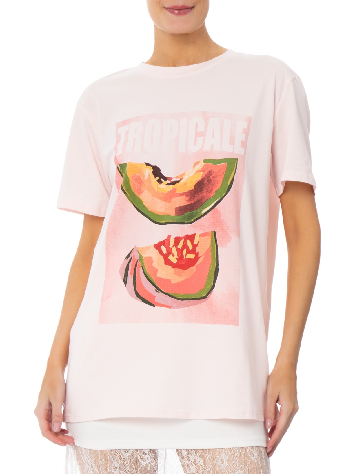 Camiseta Feminina Estampa Tropicale Rosa Market 33