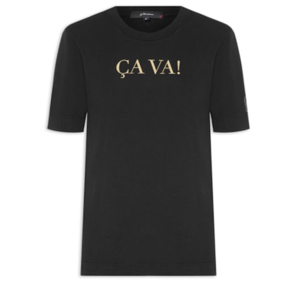 Camiseta Feminina Etiqueta Ça Va - Preto