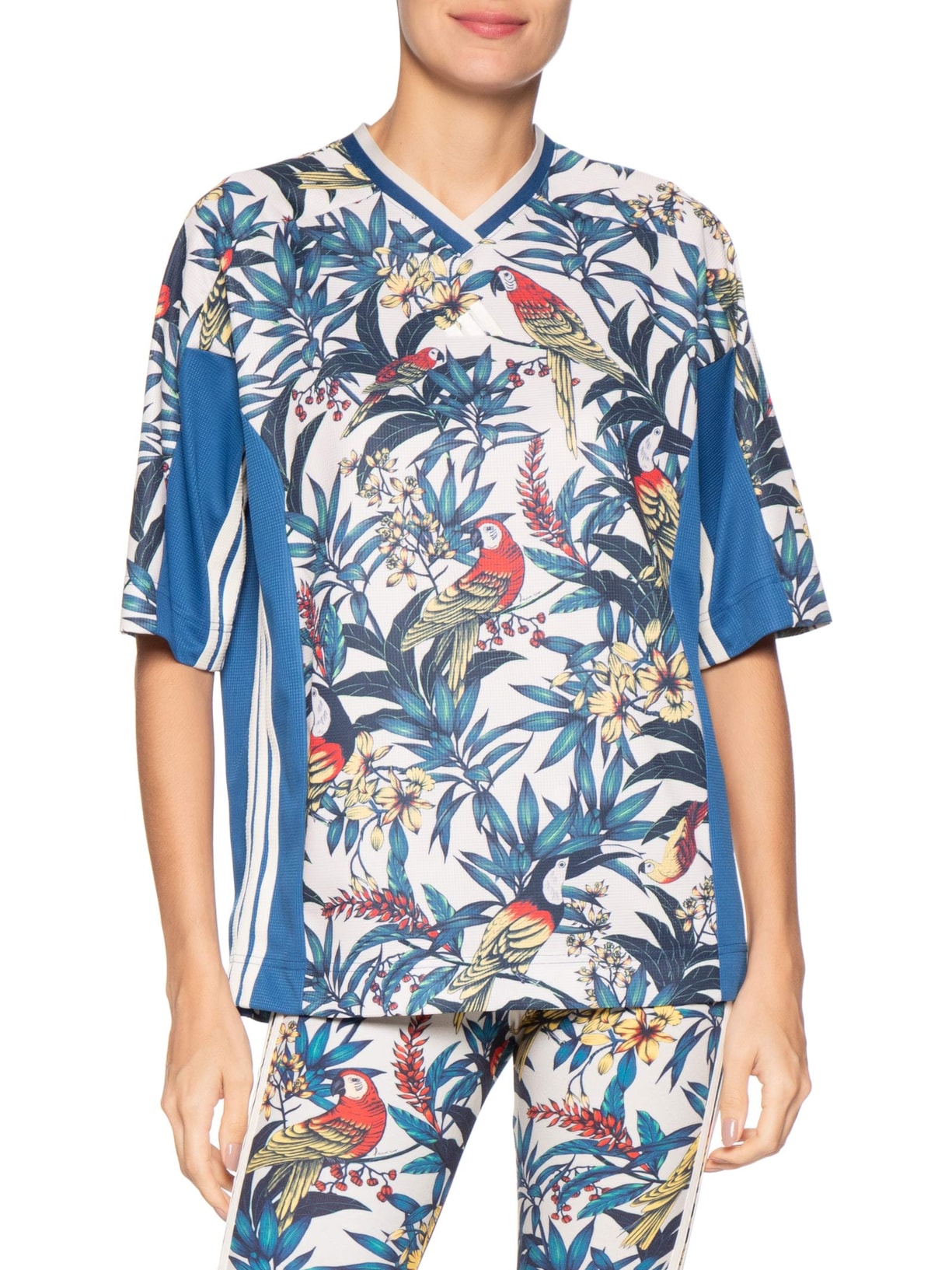 Camiseta Feminina Farm Prm Azul Adidas + Farm