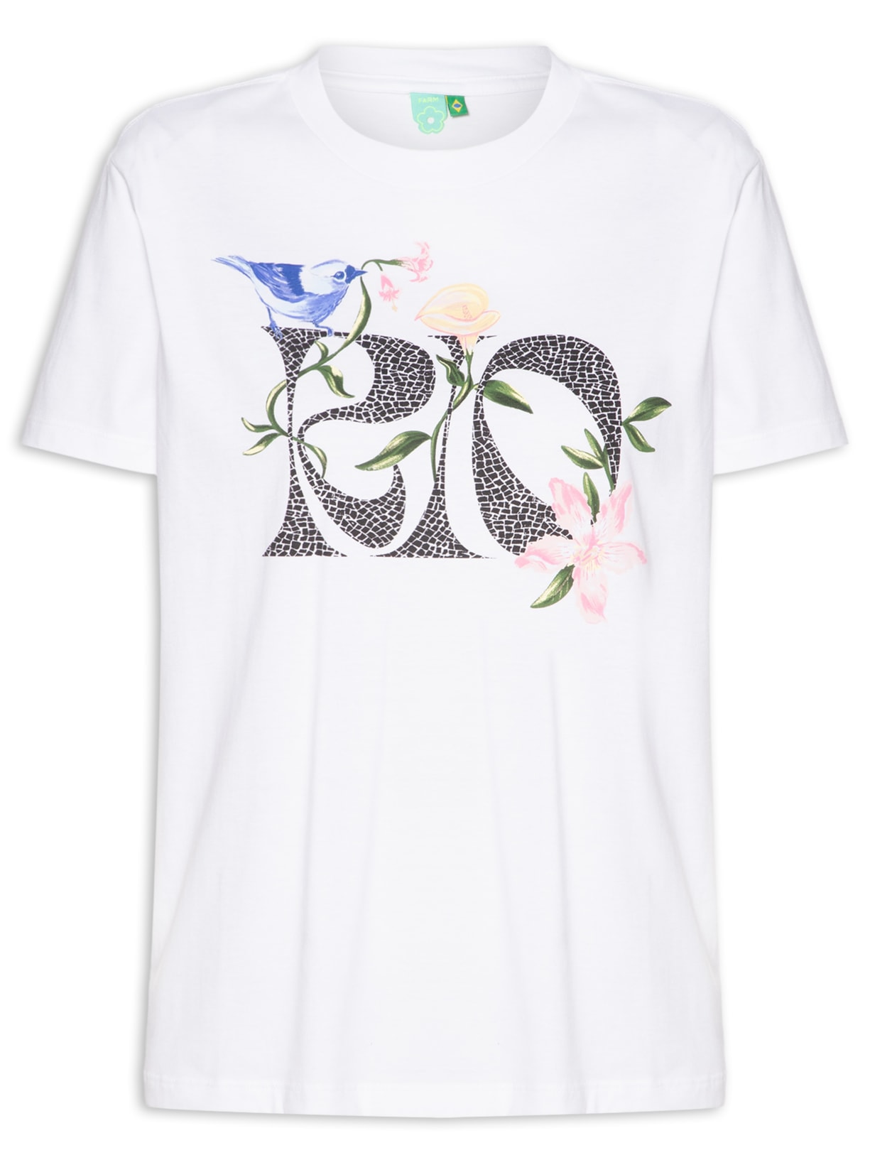 Camiseta Feminina Fio Rio Calçadão Flores - Branco