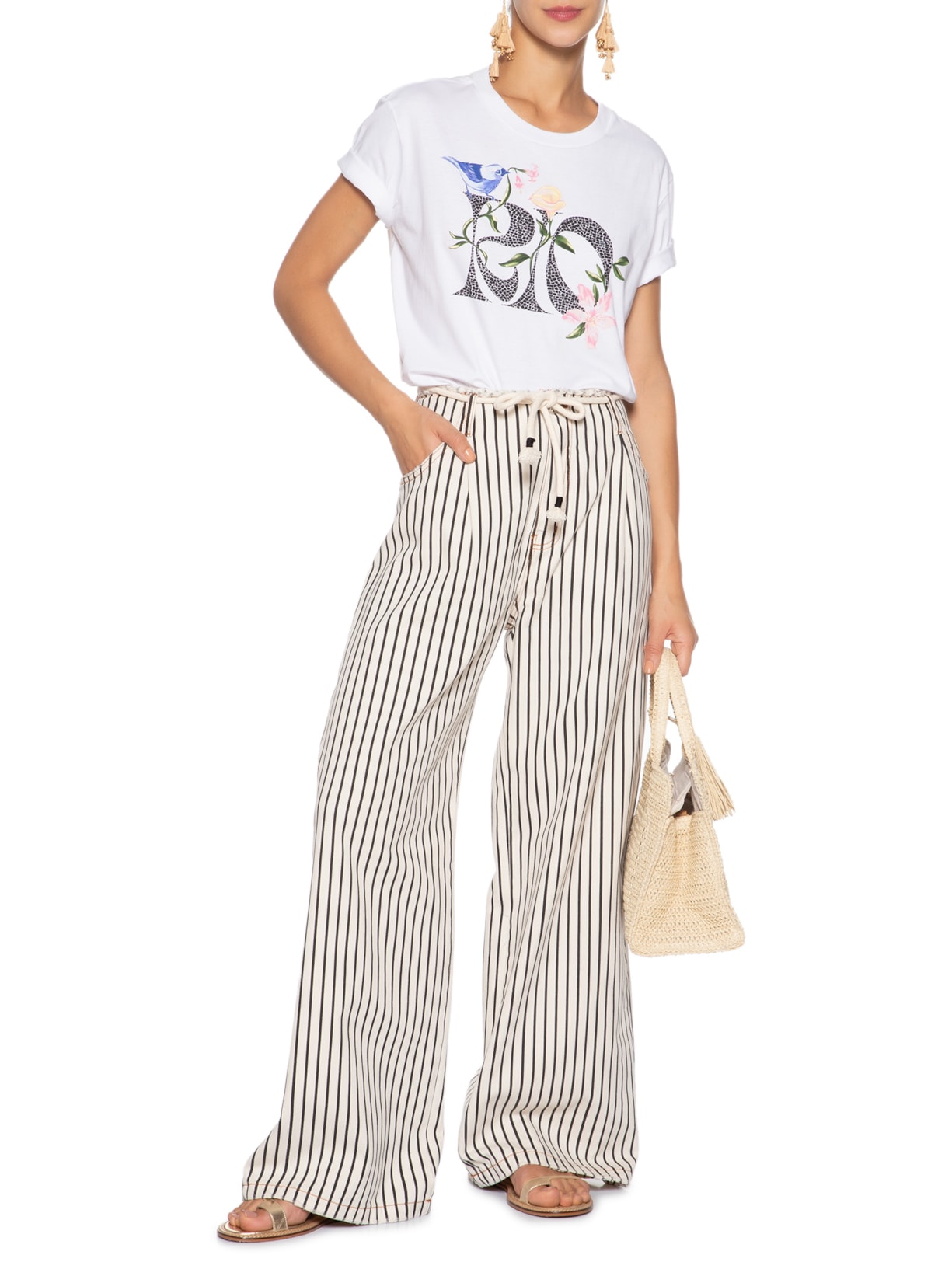 Camiseta Feminina Fio Rio Calçadão Flores Branco Farm