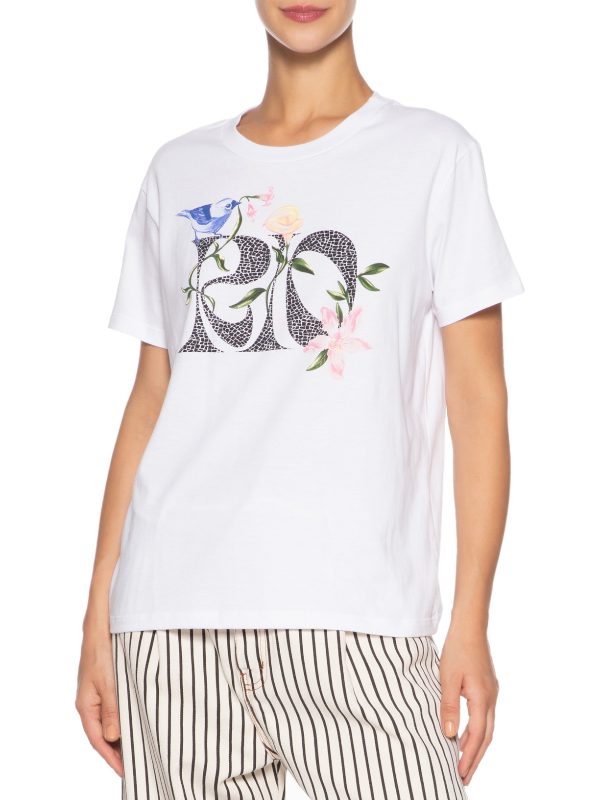Camiseta Feminina Fio Rio Calçadão Flores Branco Farm