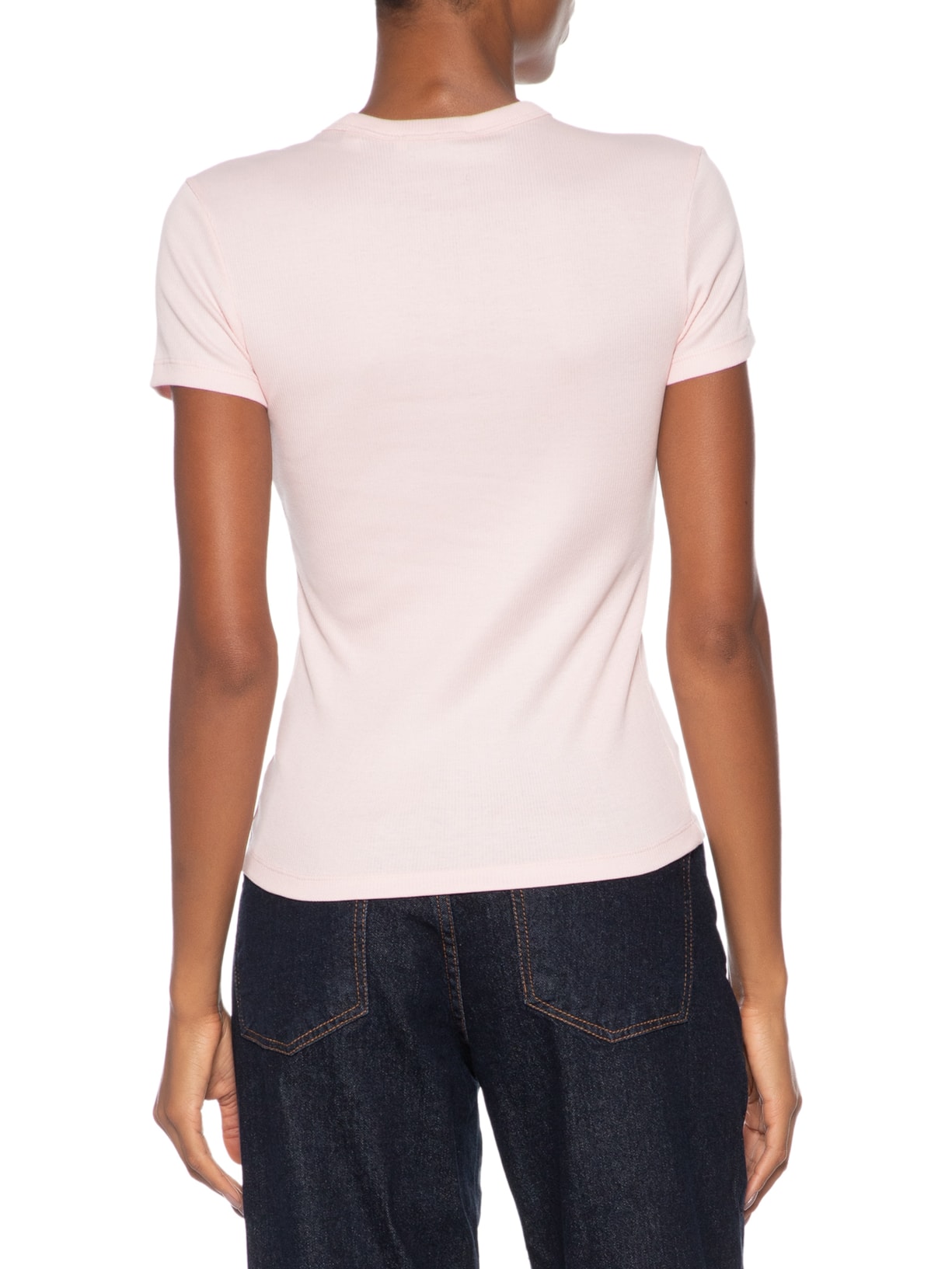 Camiseta Feminina Fit Ajustado Canelado Rosa Lacoste