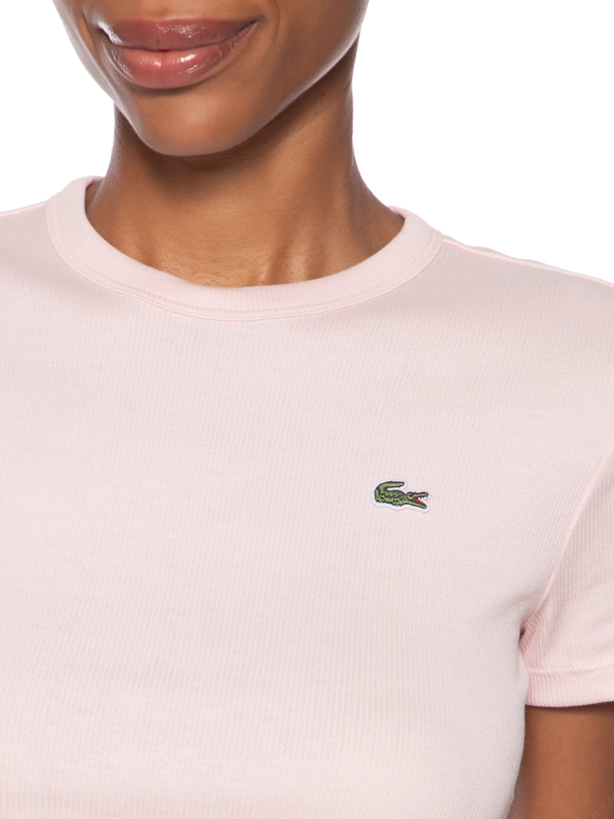 Camiseta Feminina Fit Ajustado Canelado Rosa Lacoste