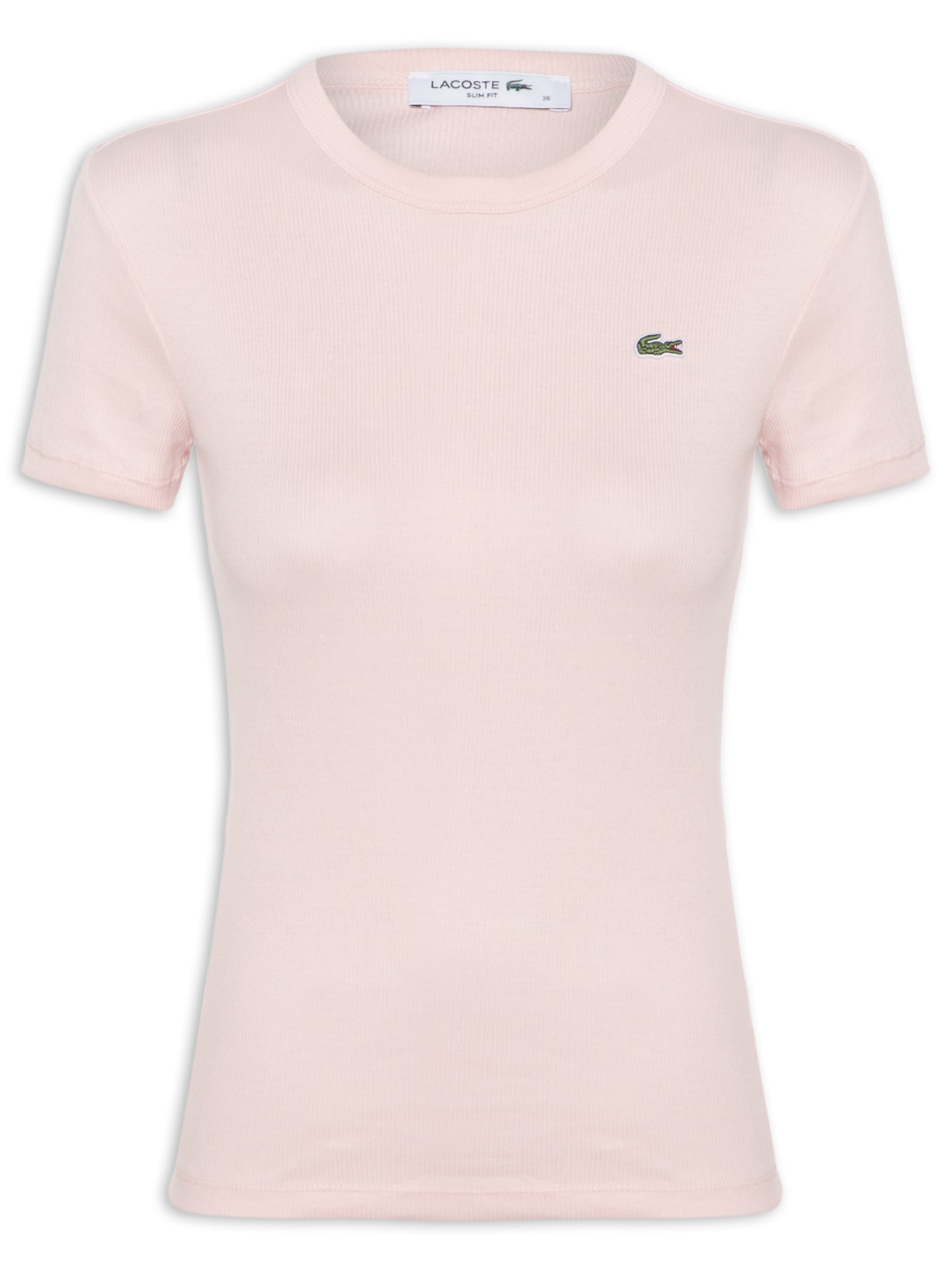 Camiseta Feminina Fit Ajustado Canelado Rosa Lacoste