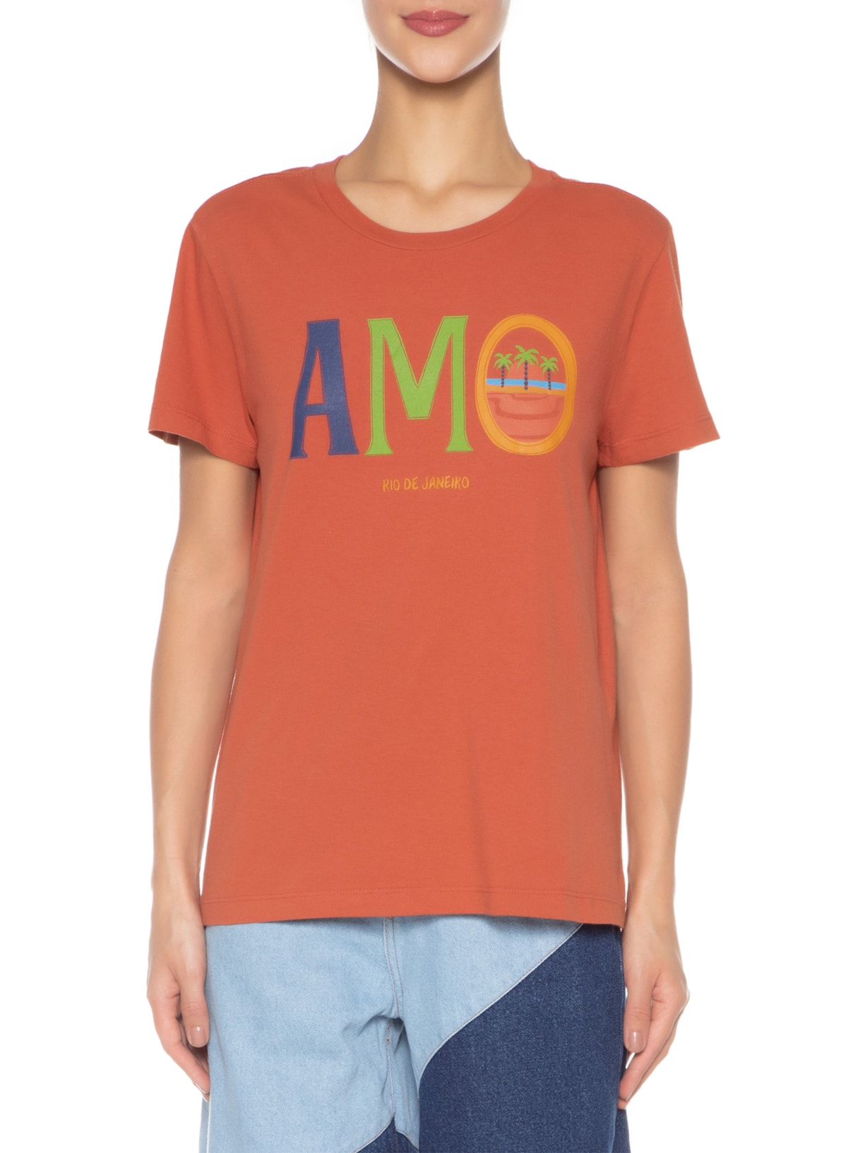Camiseta Feminina Fit Amo Rio De Janeiro Laranja Farm