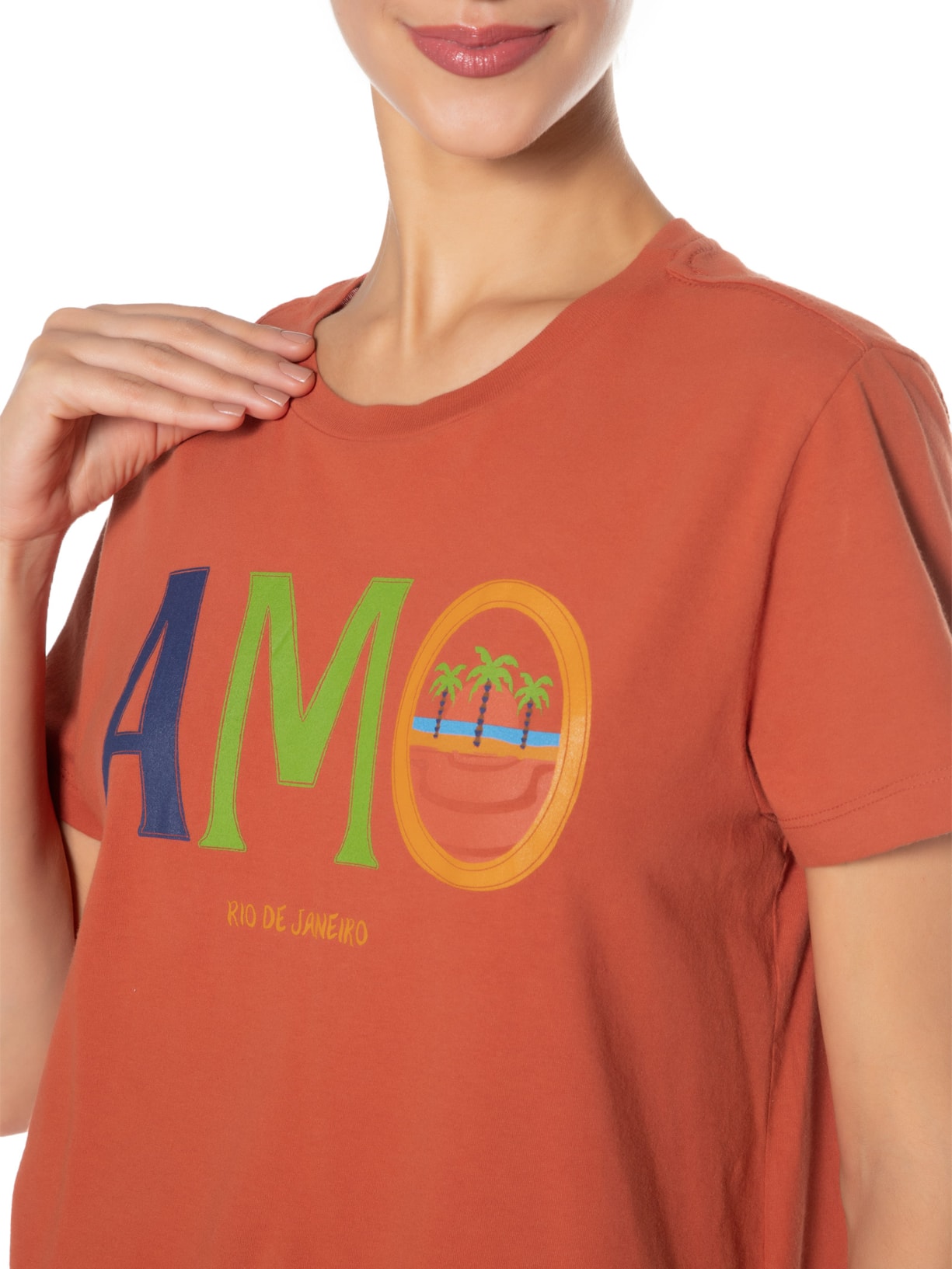 Camiseta Feminina Fit Amo Rio De Janeiro Laranja Farm