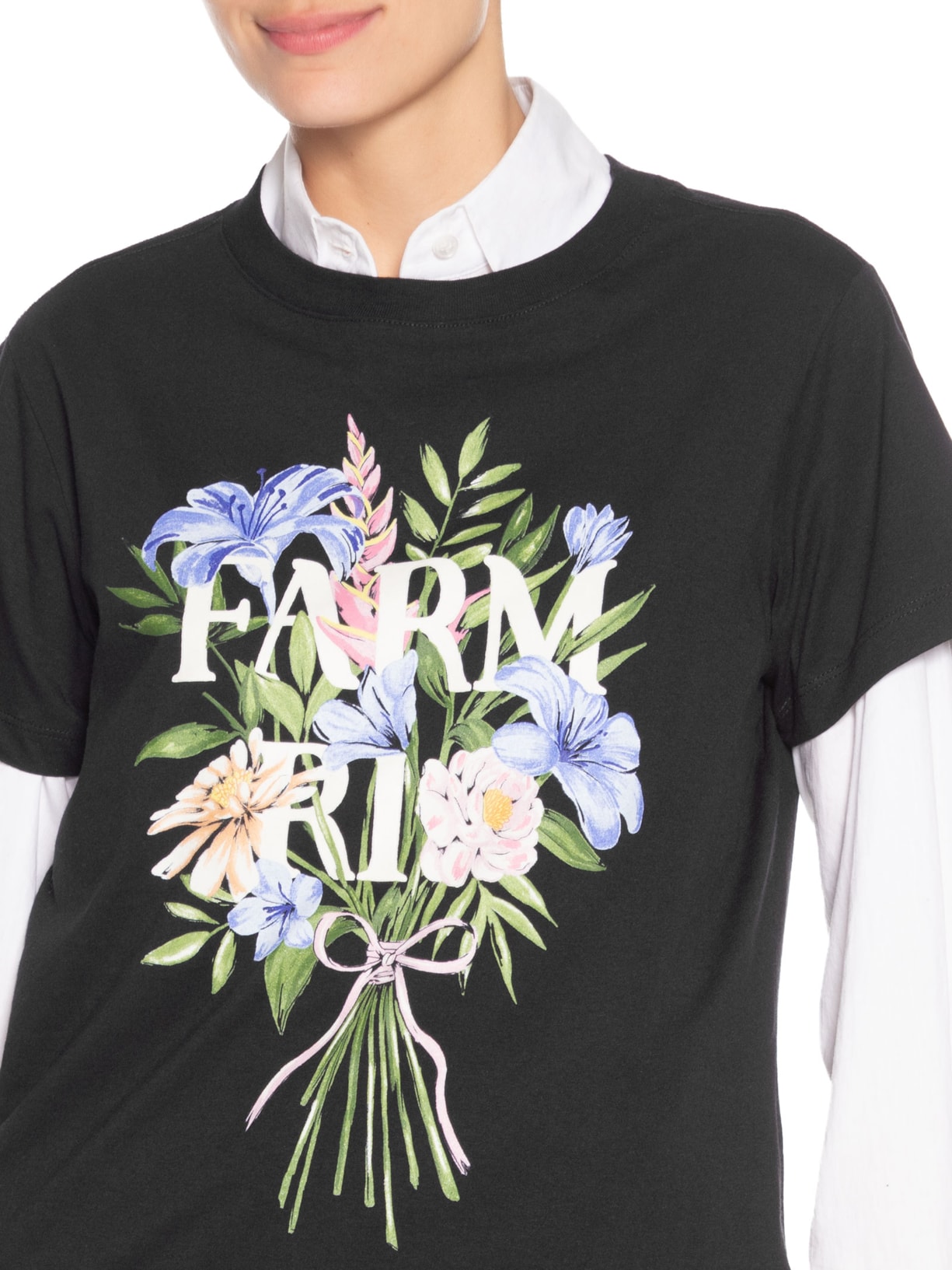 Camiseta Feminina Fit Buquê Preto Farm