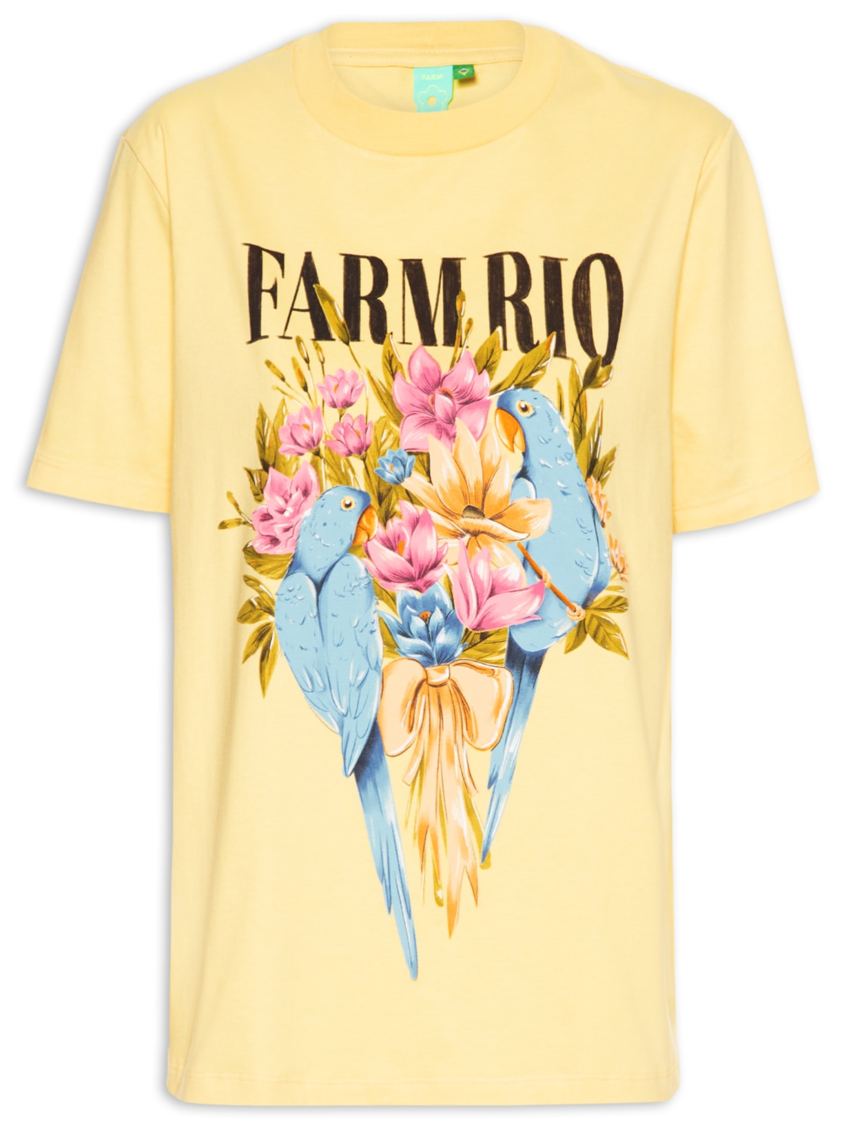 Camiseta Feminina Fit Flores E Pássaros - Amarelo