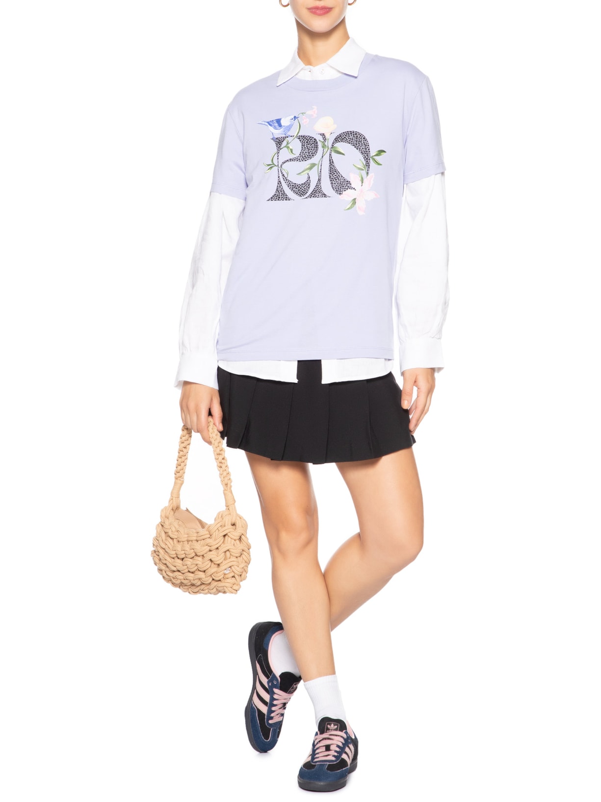 Camiseta Feminina Fit Rio Calçadão Flores Azul Farm