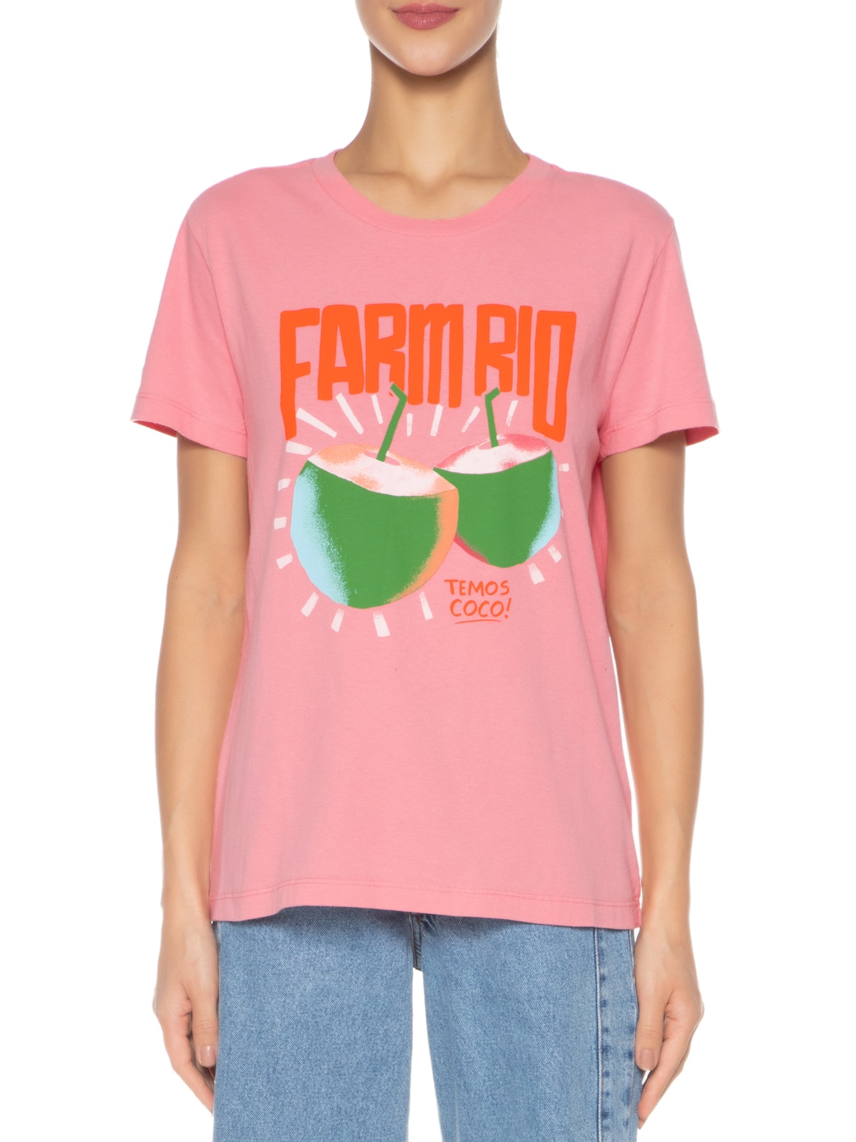 Camiseta Feminina Fit Temos Coco Rosa Farm