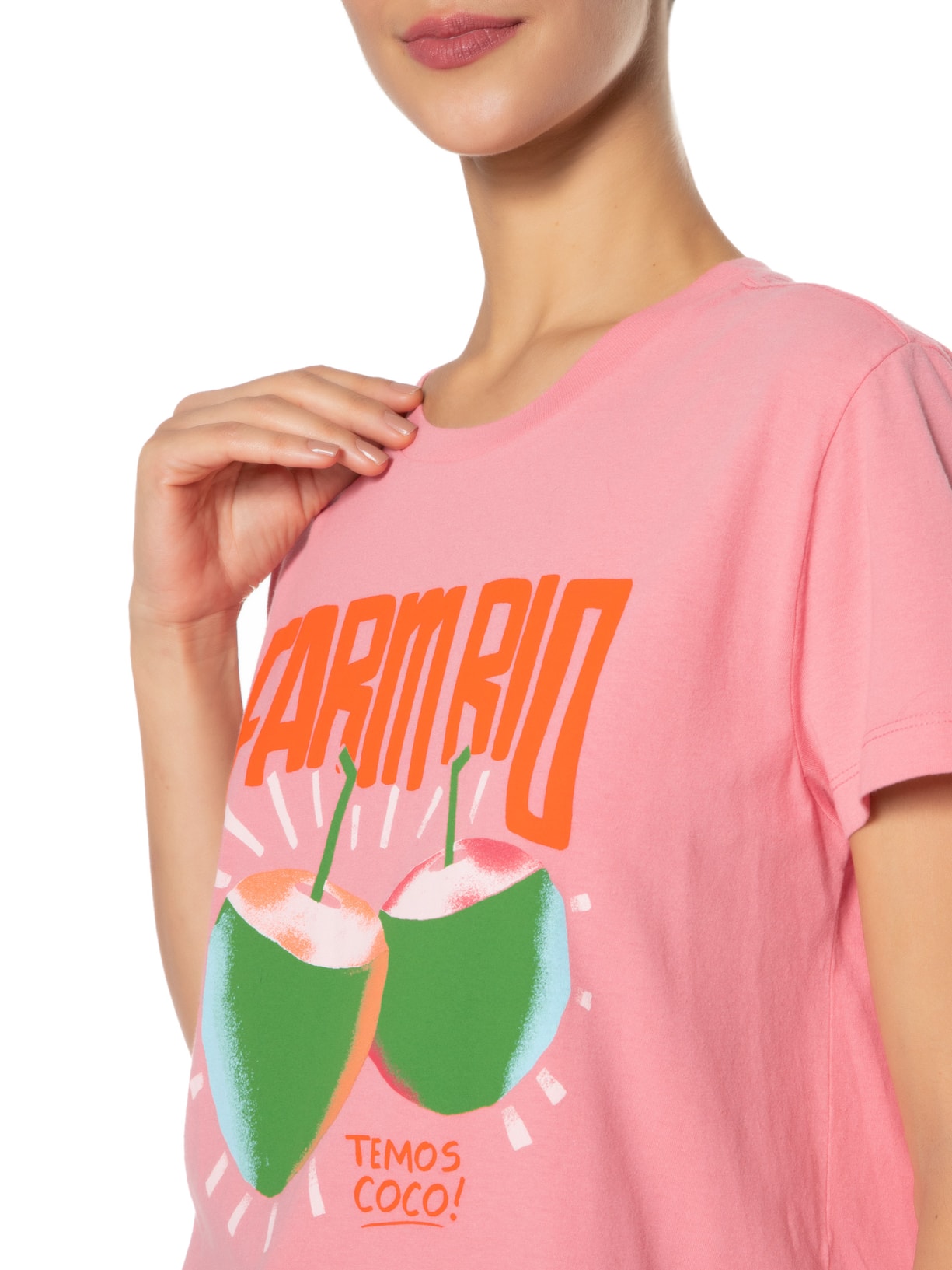 Camiseta Feminina Fit Temos Coco Rosa Farm
