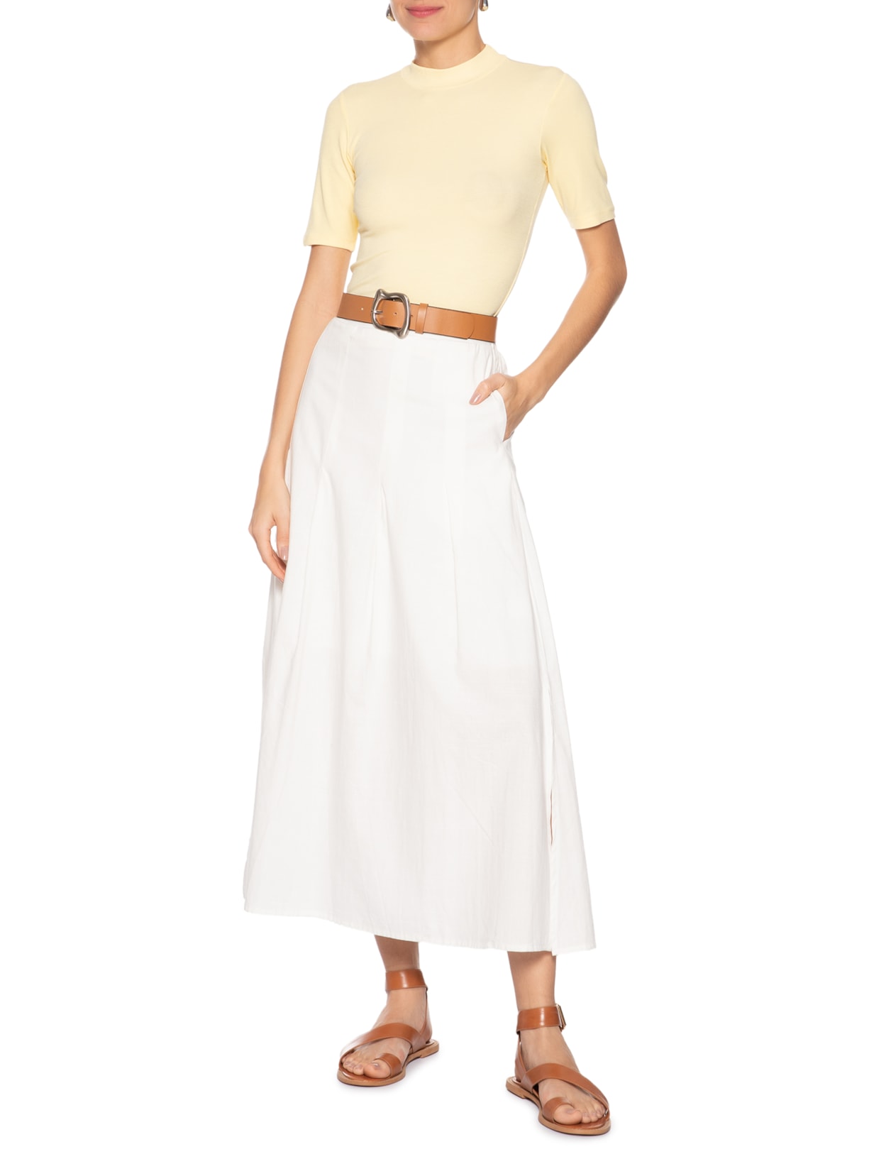 Camiseta Feminina Gola Alta Amarelo  Basiq