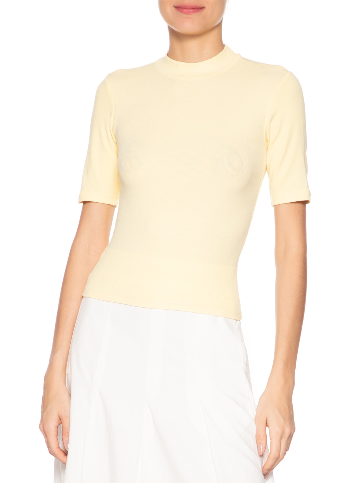 Camiseta Feminina Gola Alta Amarelo  Basiq