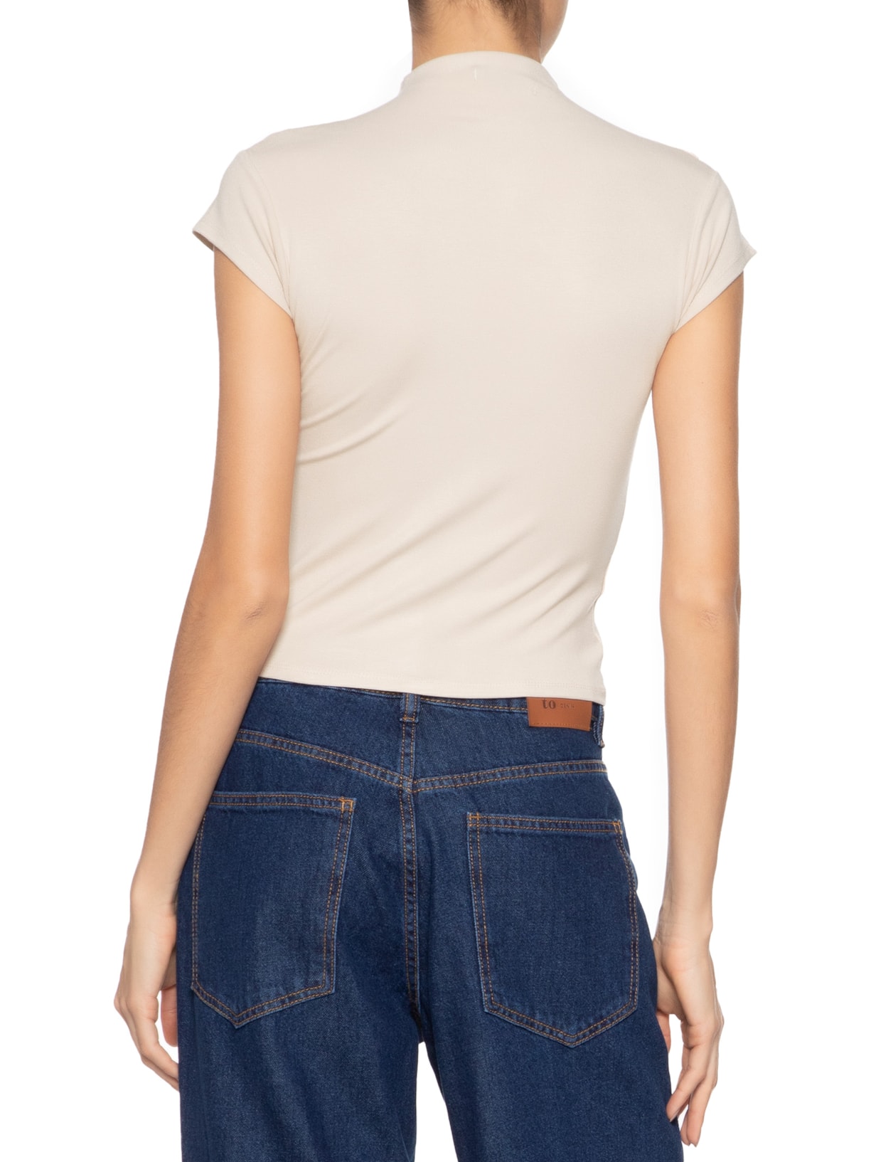 Camiseta Feminina Gola Alta Bege  Basiq