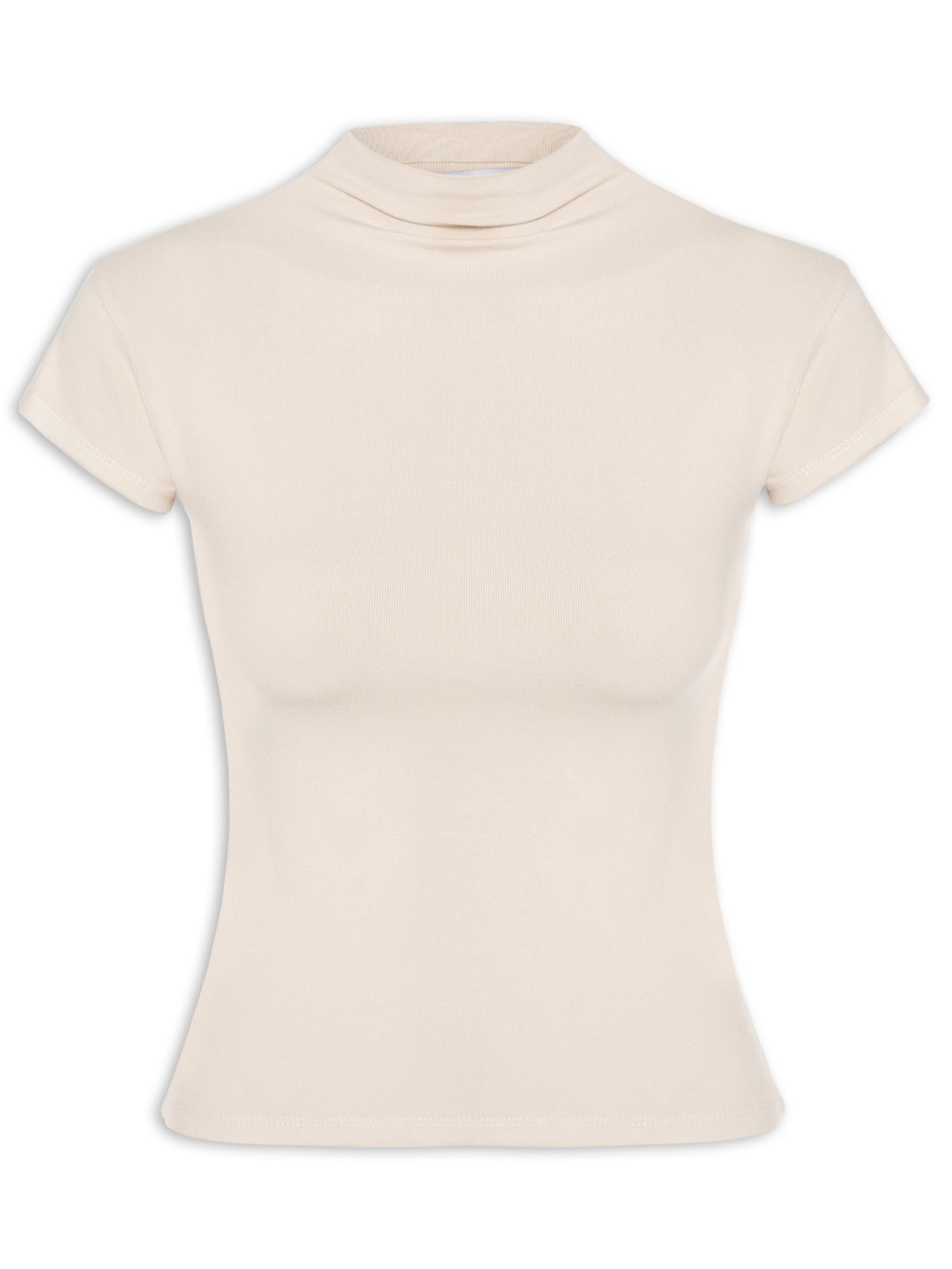 Camiseta Feminina Gola Alta Bege  Basiq