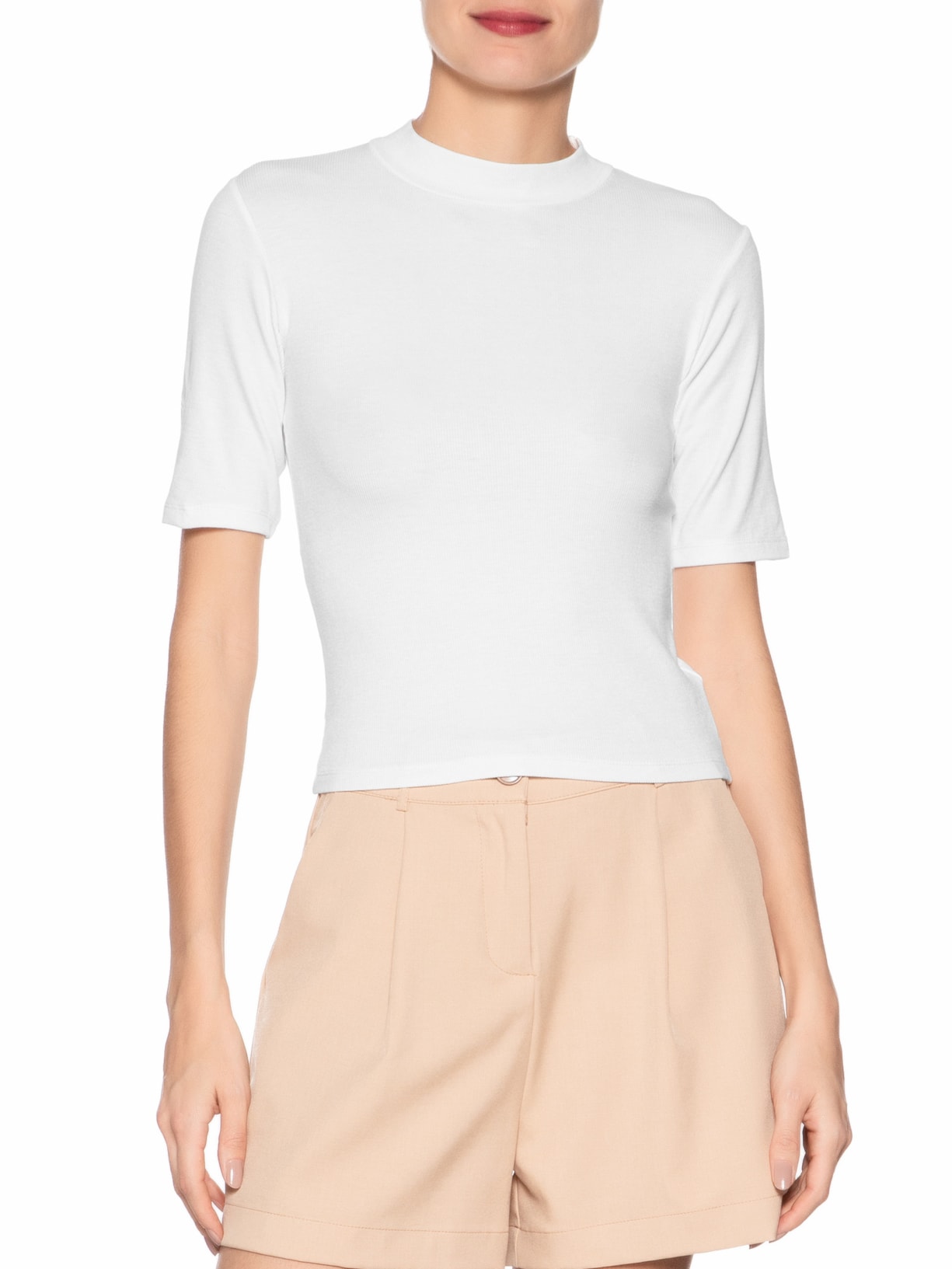 Camiseta Feminina Gola Alta Branco  Basiq