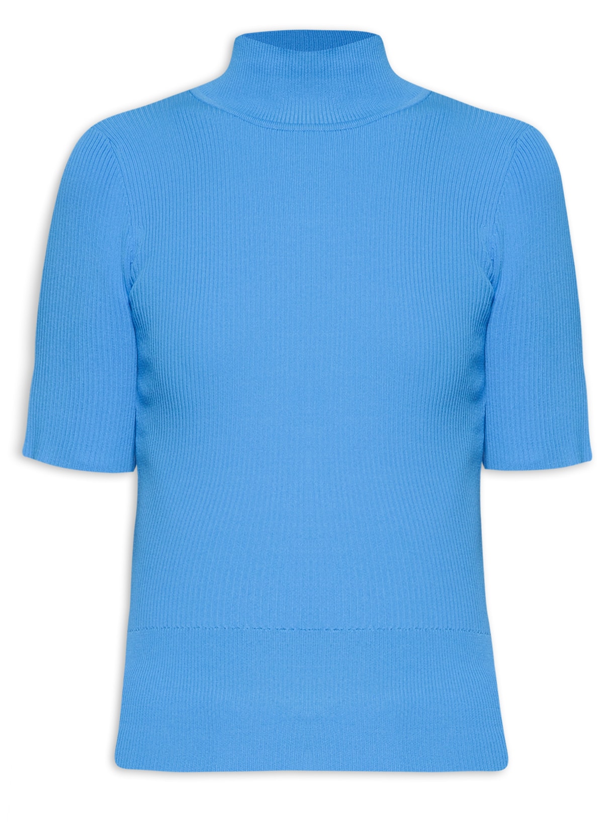 Camiseta Feminina Gola Alta Canelado Basic Tricot - Azul