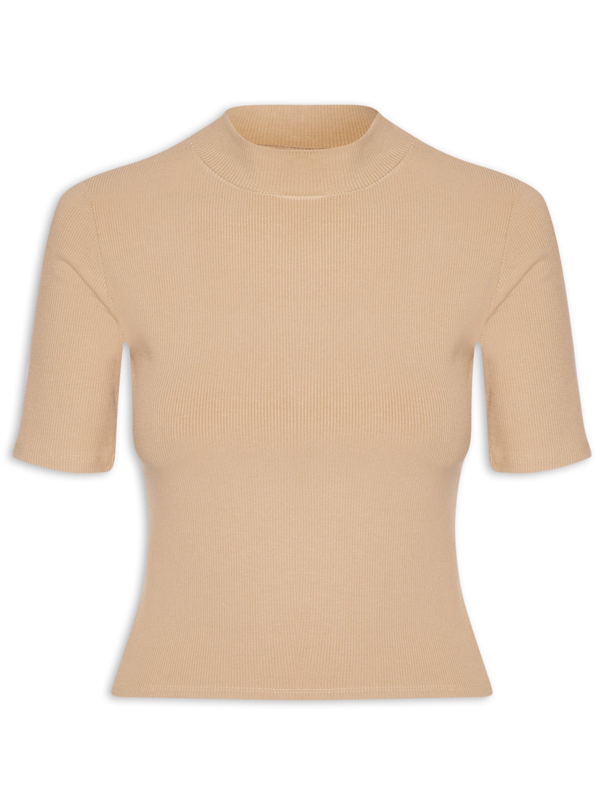 Camiseta Feminina Gola Média Manga Curta Bege Basiq