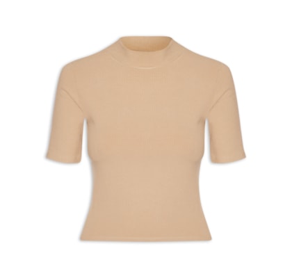 Camiseta Feminina Gola Média Manga Curta - Bege