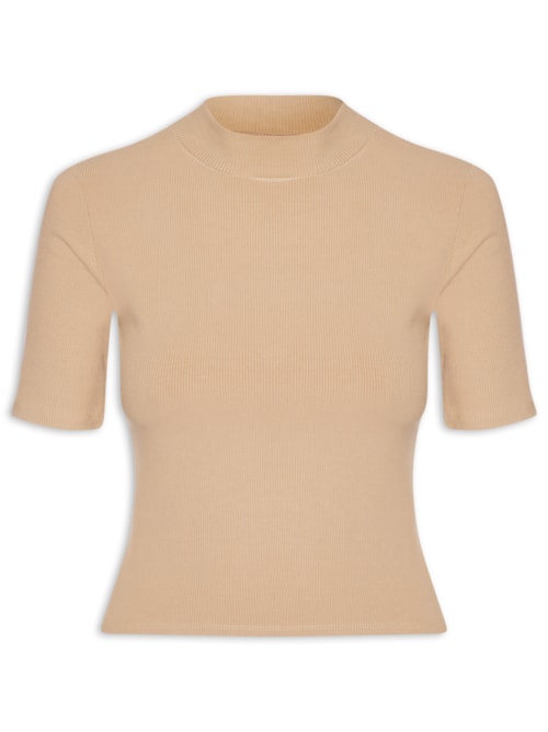 Camiseta Feminina Gola Média Manga Curta - Bege