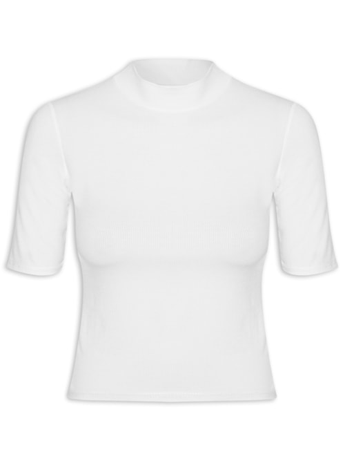 Camiseta Feminina Gola Média Manga Curta - Branco